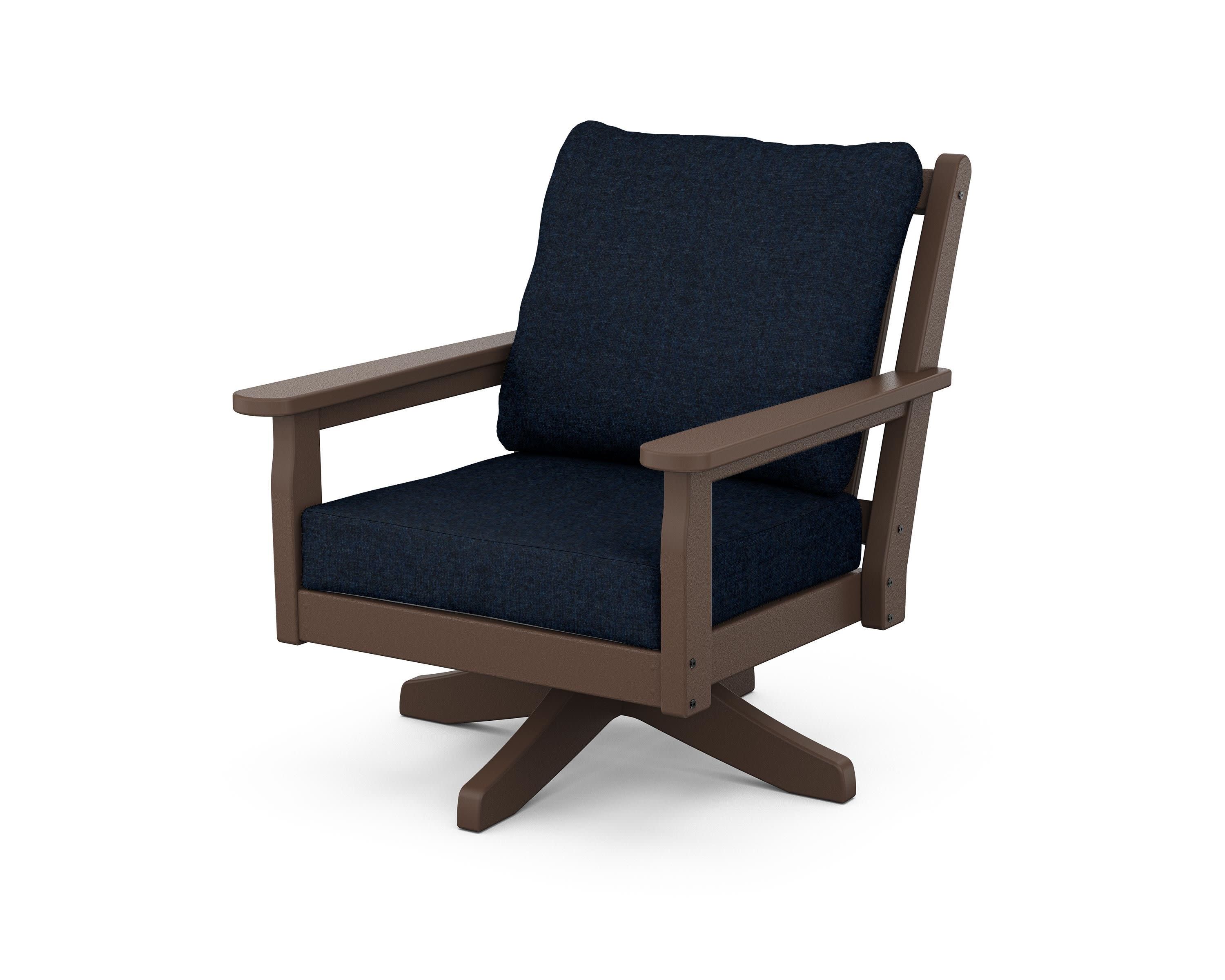 Chippendale Deep Seating Swivel Chair in Mahogany / Marine Indigo