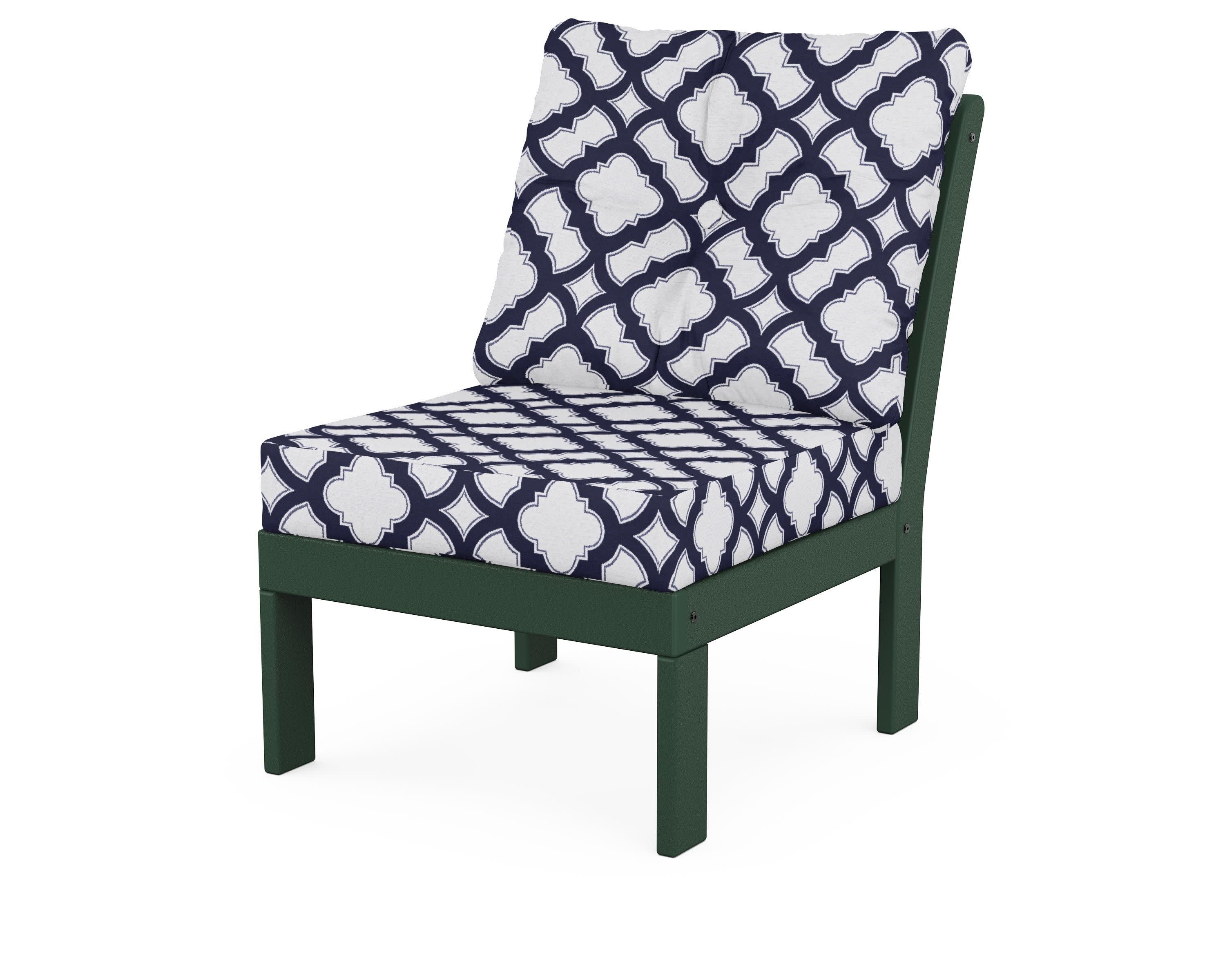 Vineyard Modular Armless Chair in Green / Trellis Navy