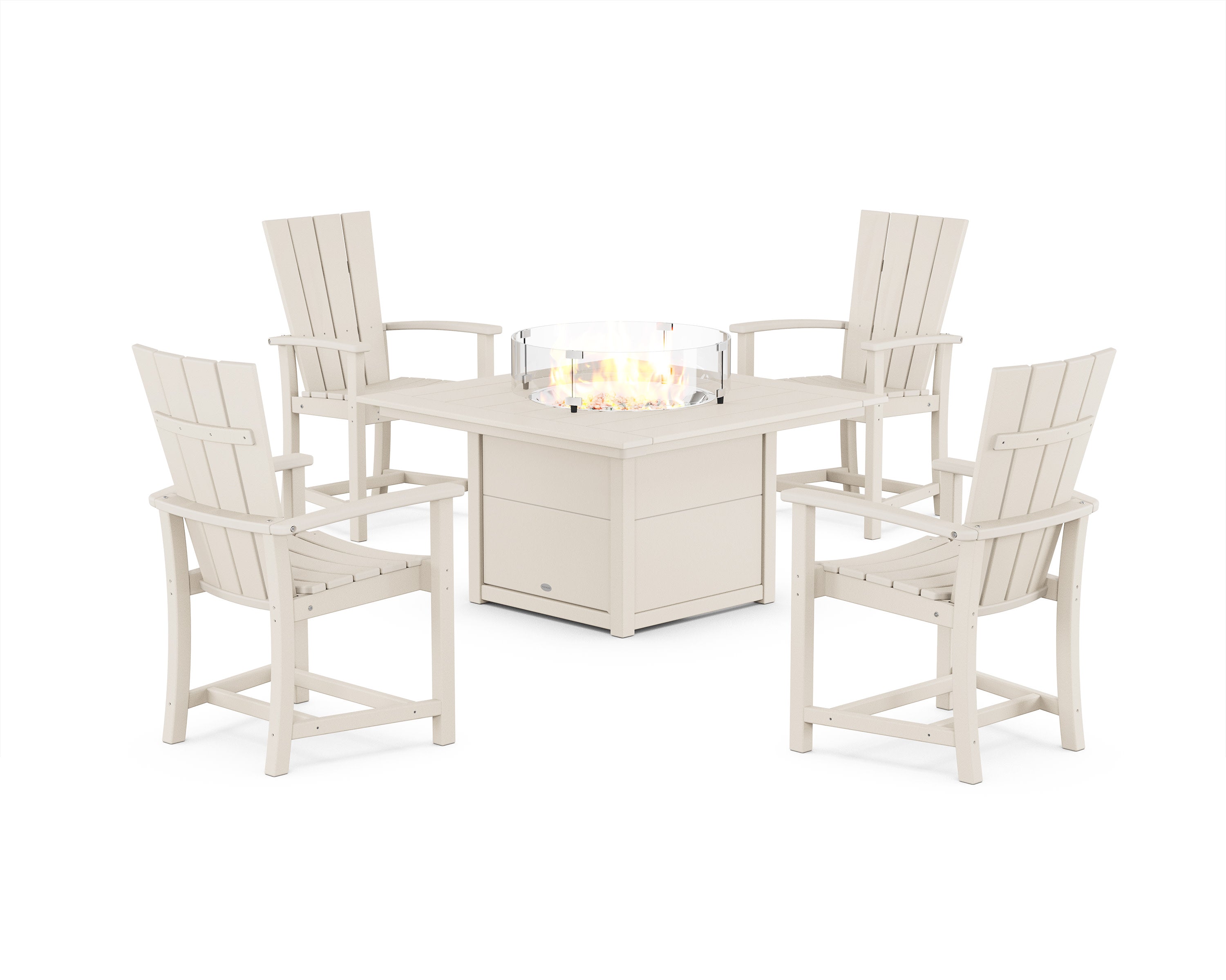 Quattro 4-Piece Upright Adirondack Conversation Set with Fire Pit Table in Sand