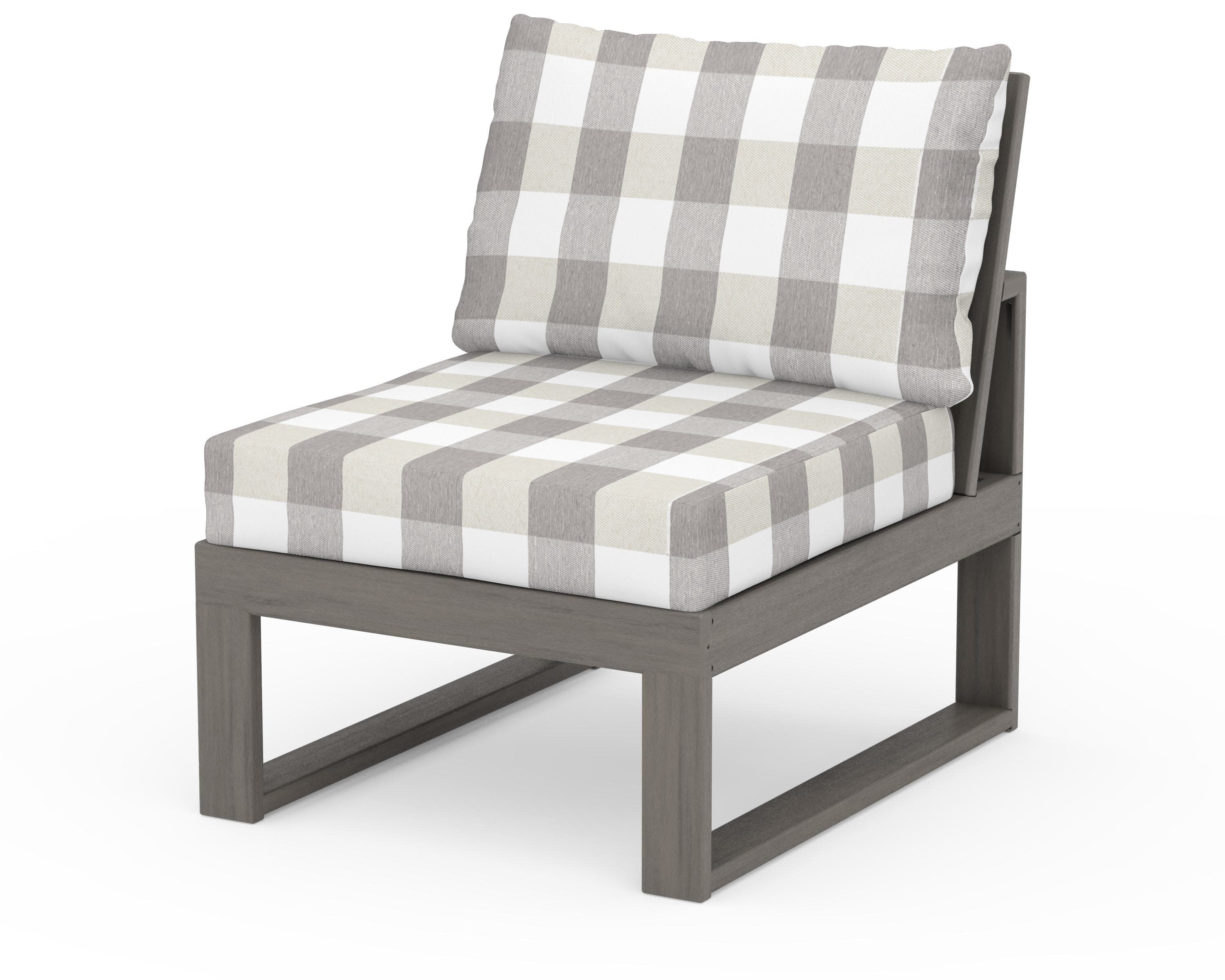 Modular Armless Chair in Driftwood / Buffalo Plaid Grey Mist