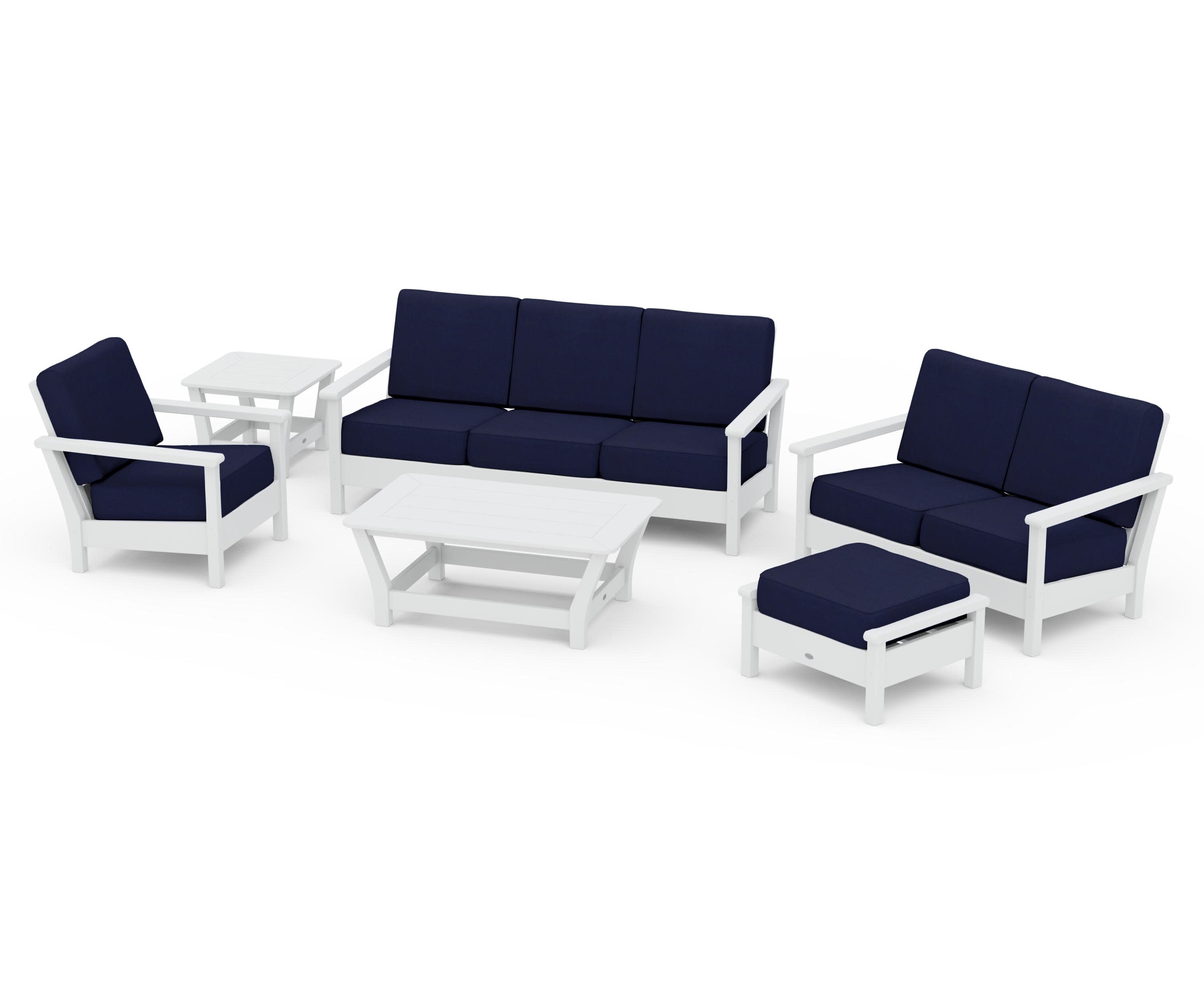 Harbour 6-Piece Outdoor Living Set in White / Navy