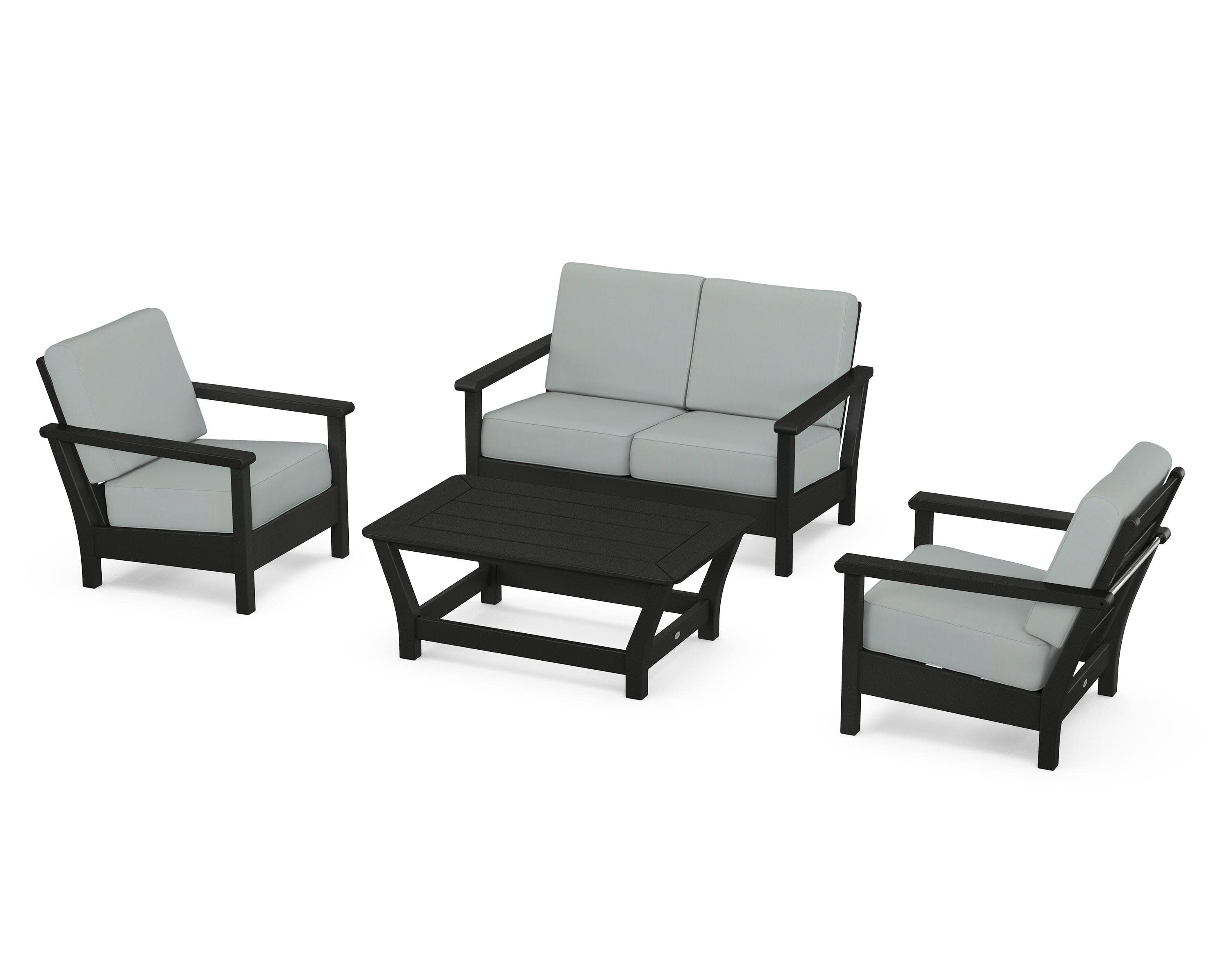 Harbour 4-Piece Deep Seating Set in Black / Spa