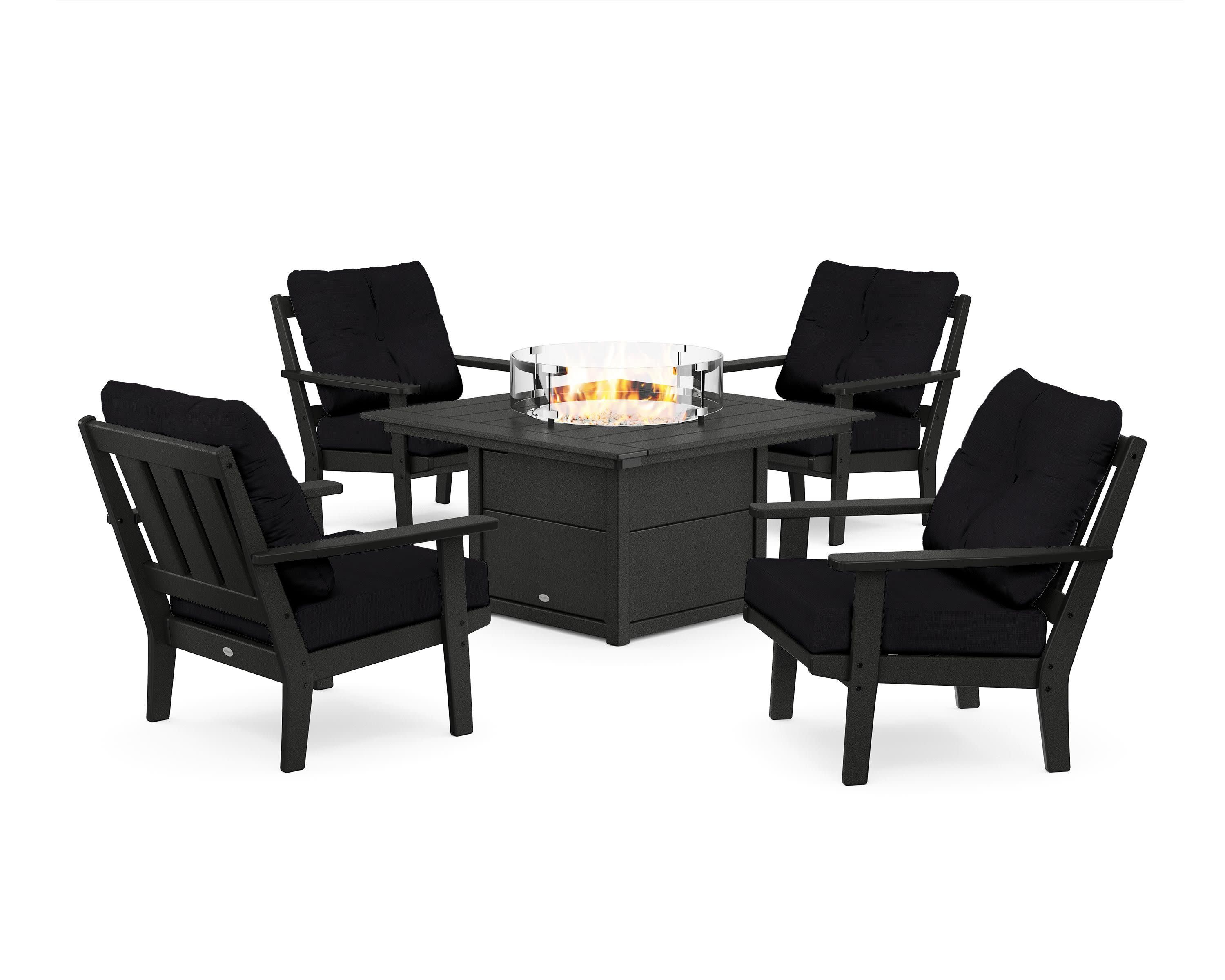 Oxford 5-Piece Deep Seating Set with Fire Pit Table in Black / Midnight Linen