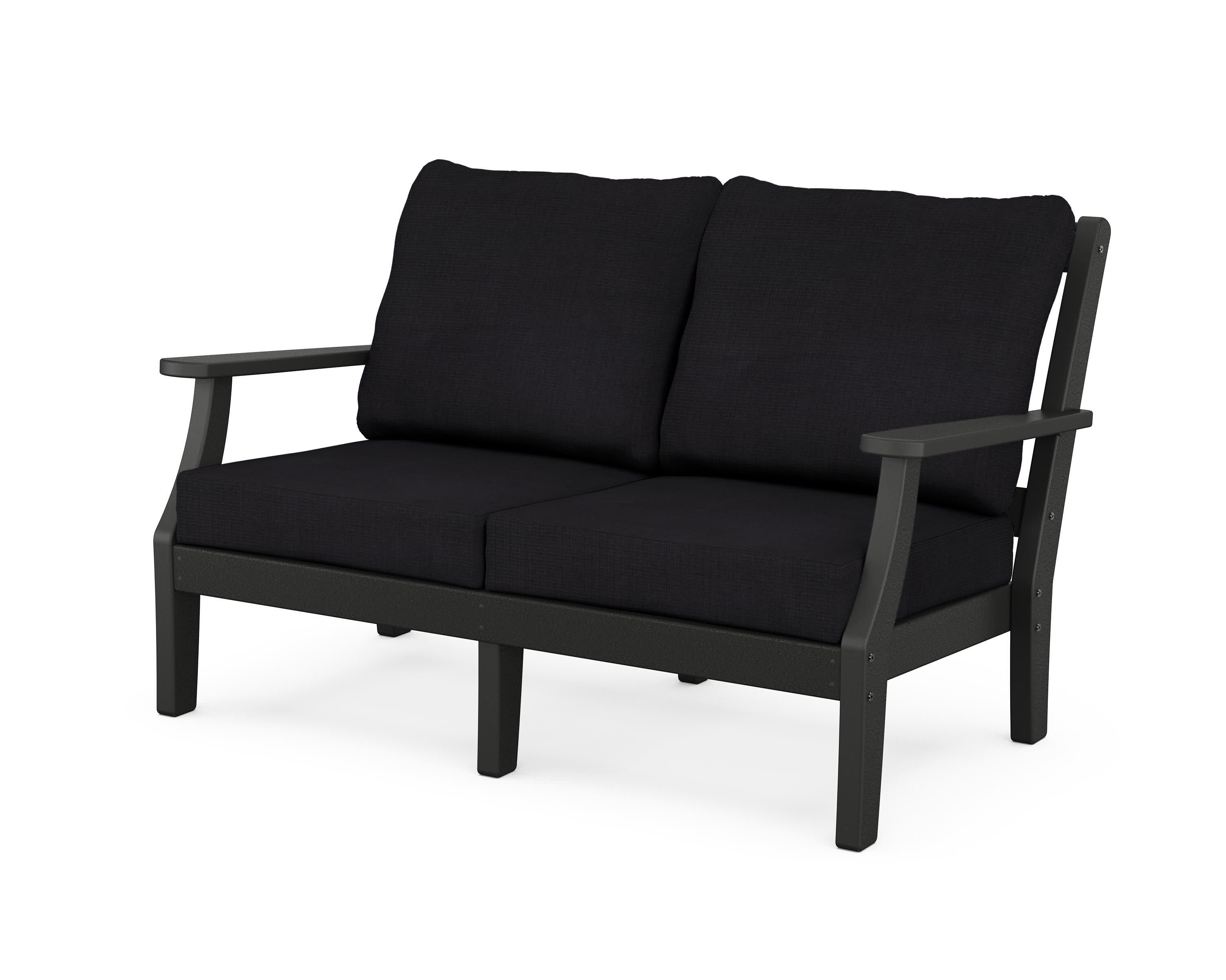 Chinoiserie Deep Seating Loveseat in Black / Midnight Linen