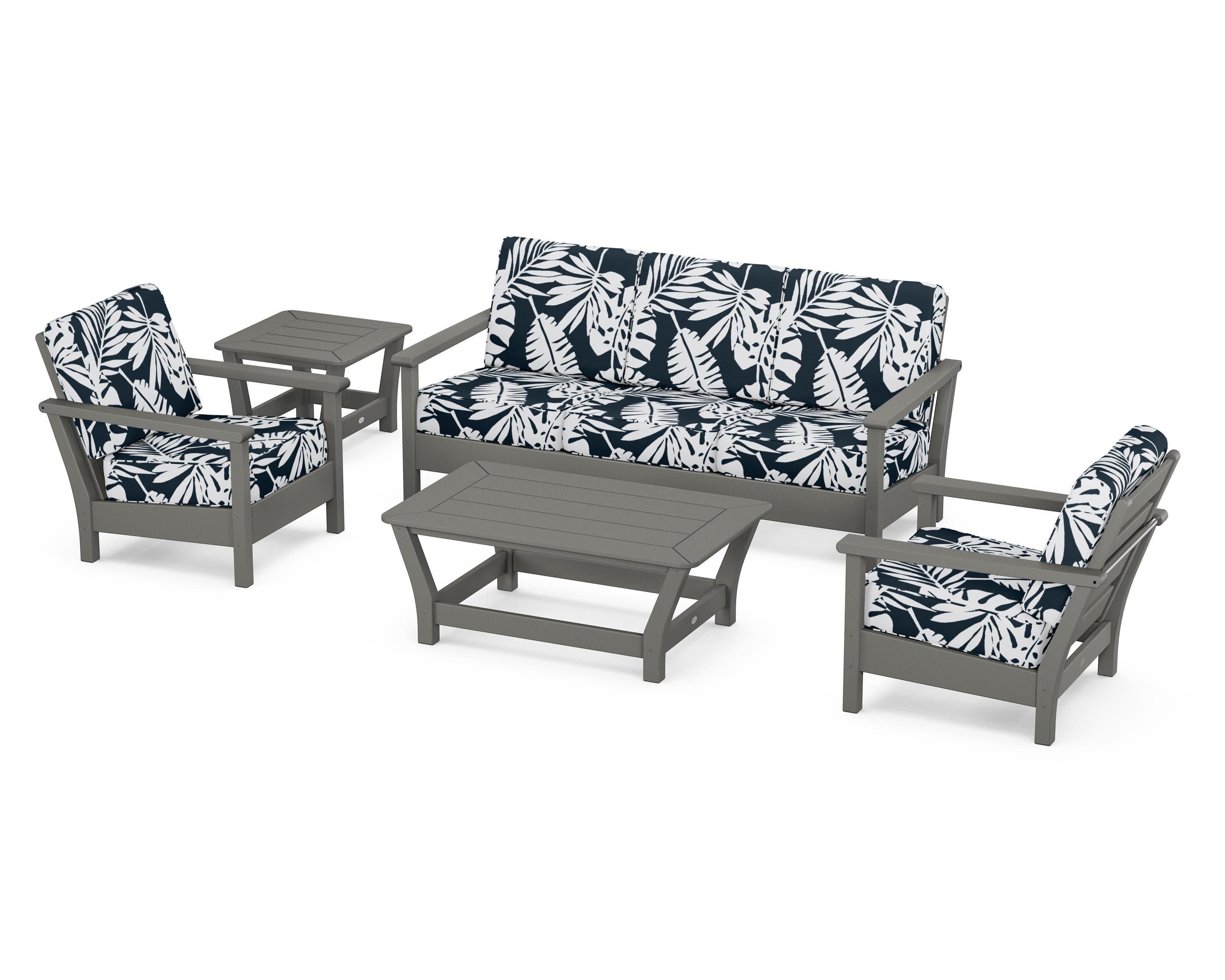 Harbour 5-Piece Deep Seating Set in Slate Grey / Leaf Marine Indigo