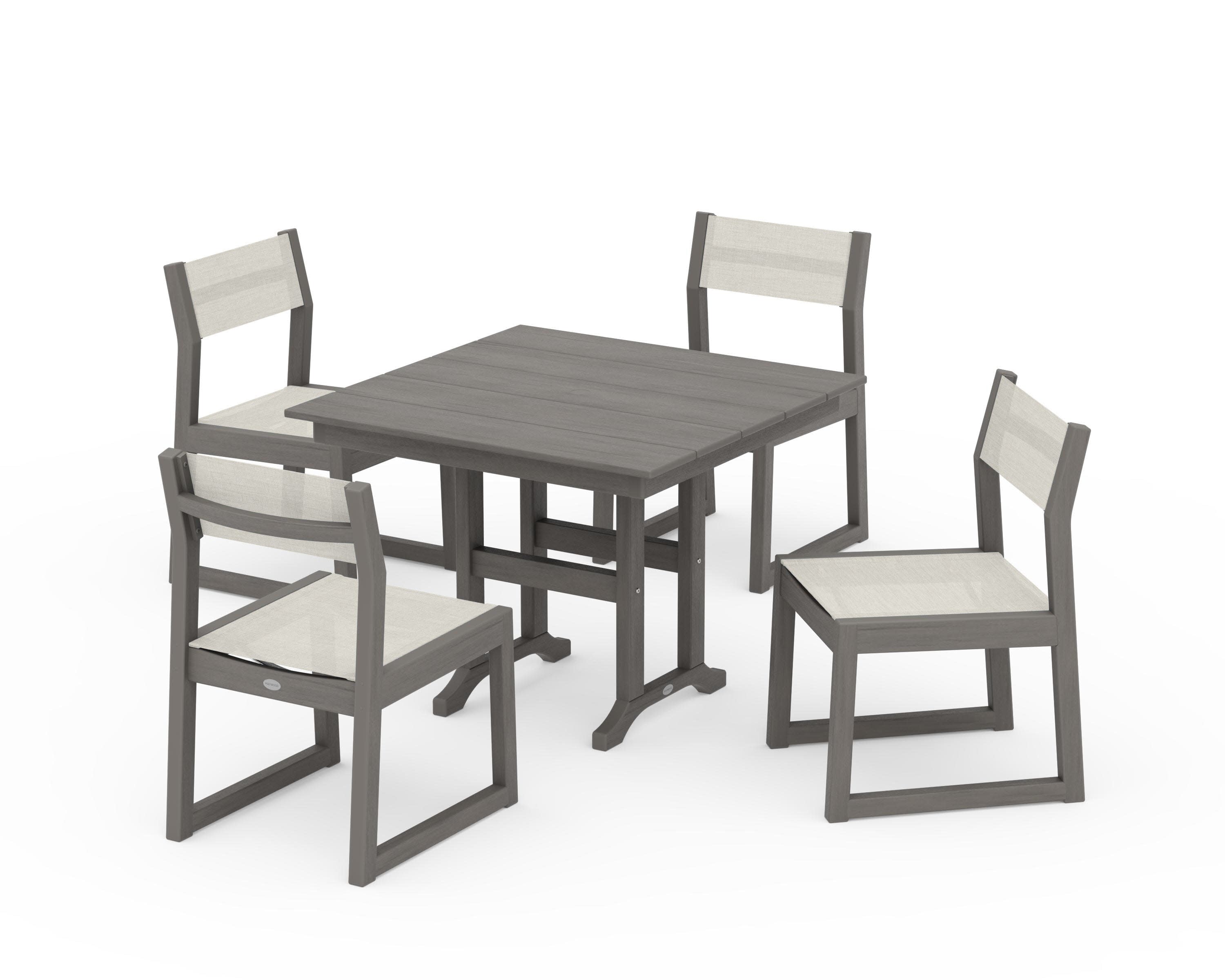EDGE Sling Side Chair 5-Piece Farmhouse Dining Set in Driftwood / Parchment Sling