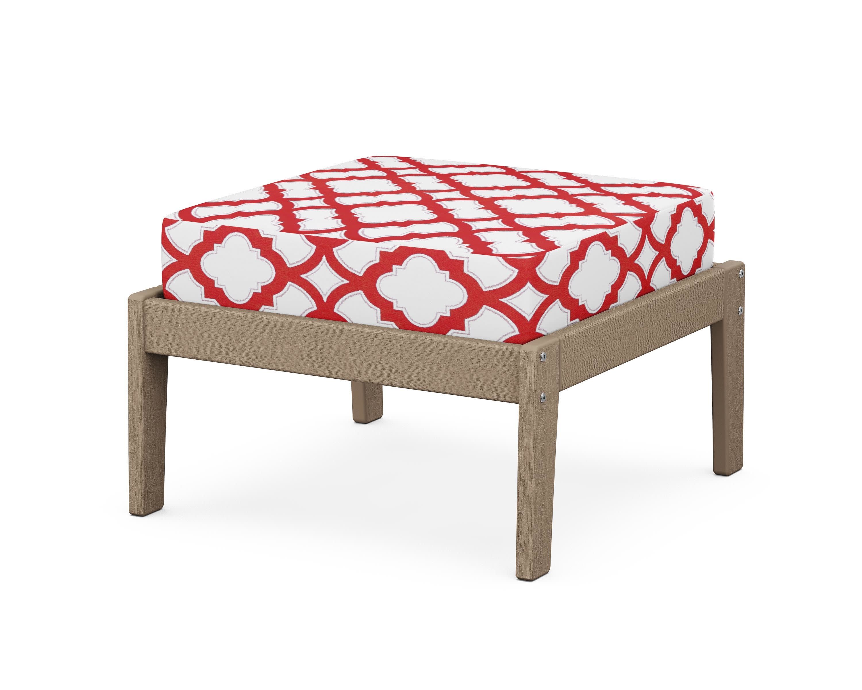 Deep Seating Ottoman in Vintage Sahara / Trellis Crimson