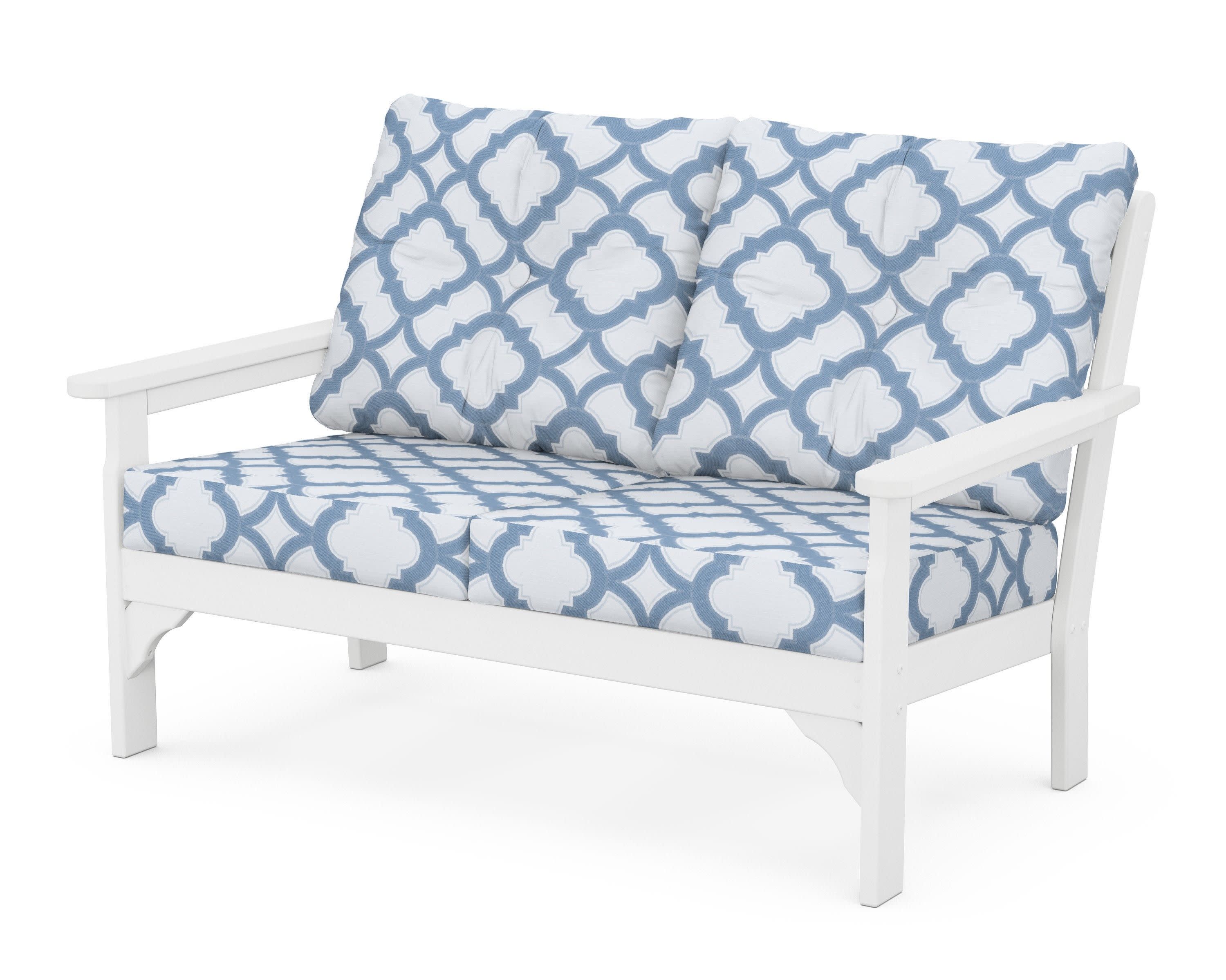 Vineyard Deep Seating Loveseat in White / Trellis Sky Blue