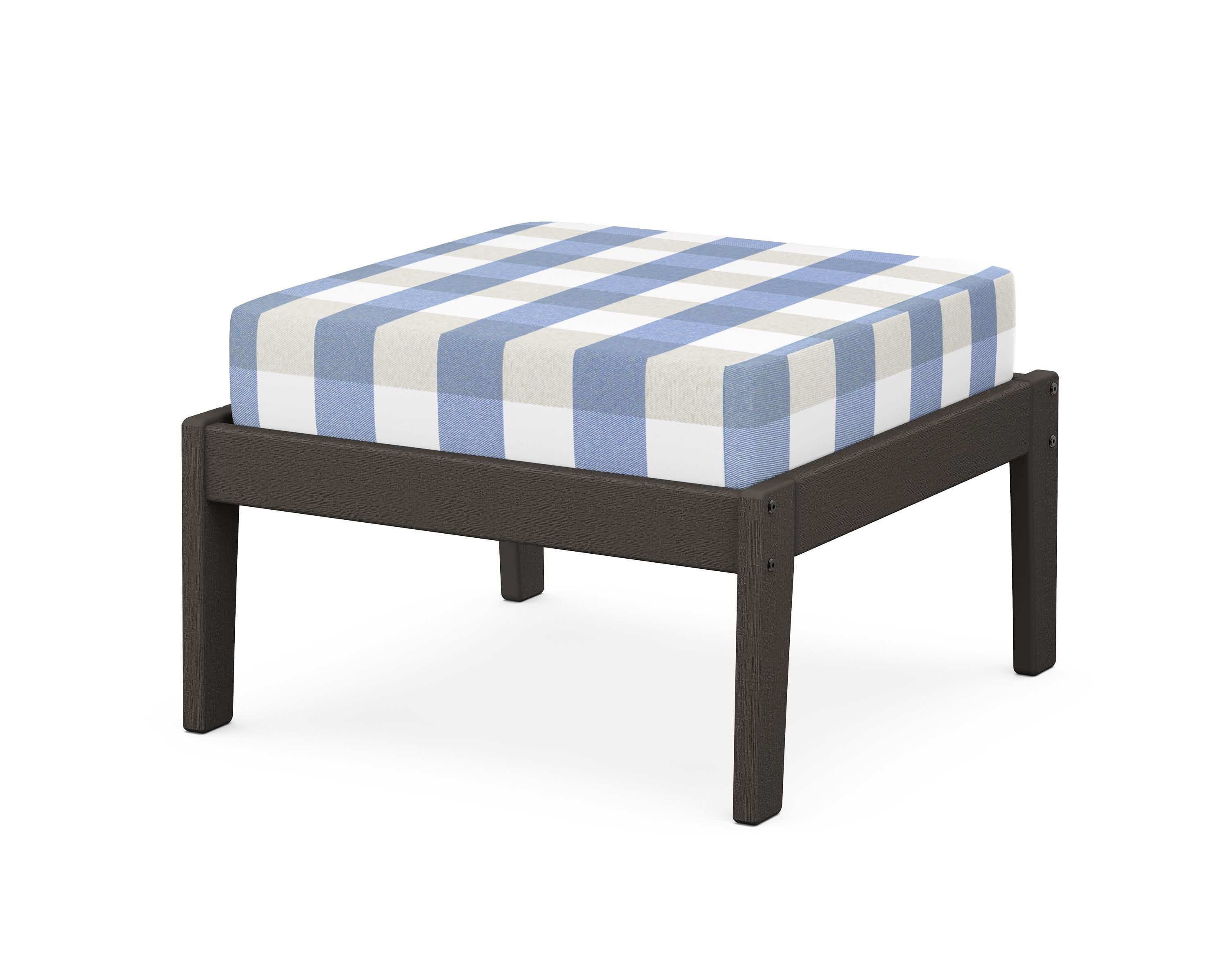 Deep Seating Ottoman in Vintage Coffee / Buffalo Plaid Sky Blue