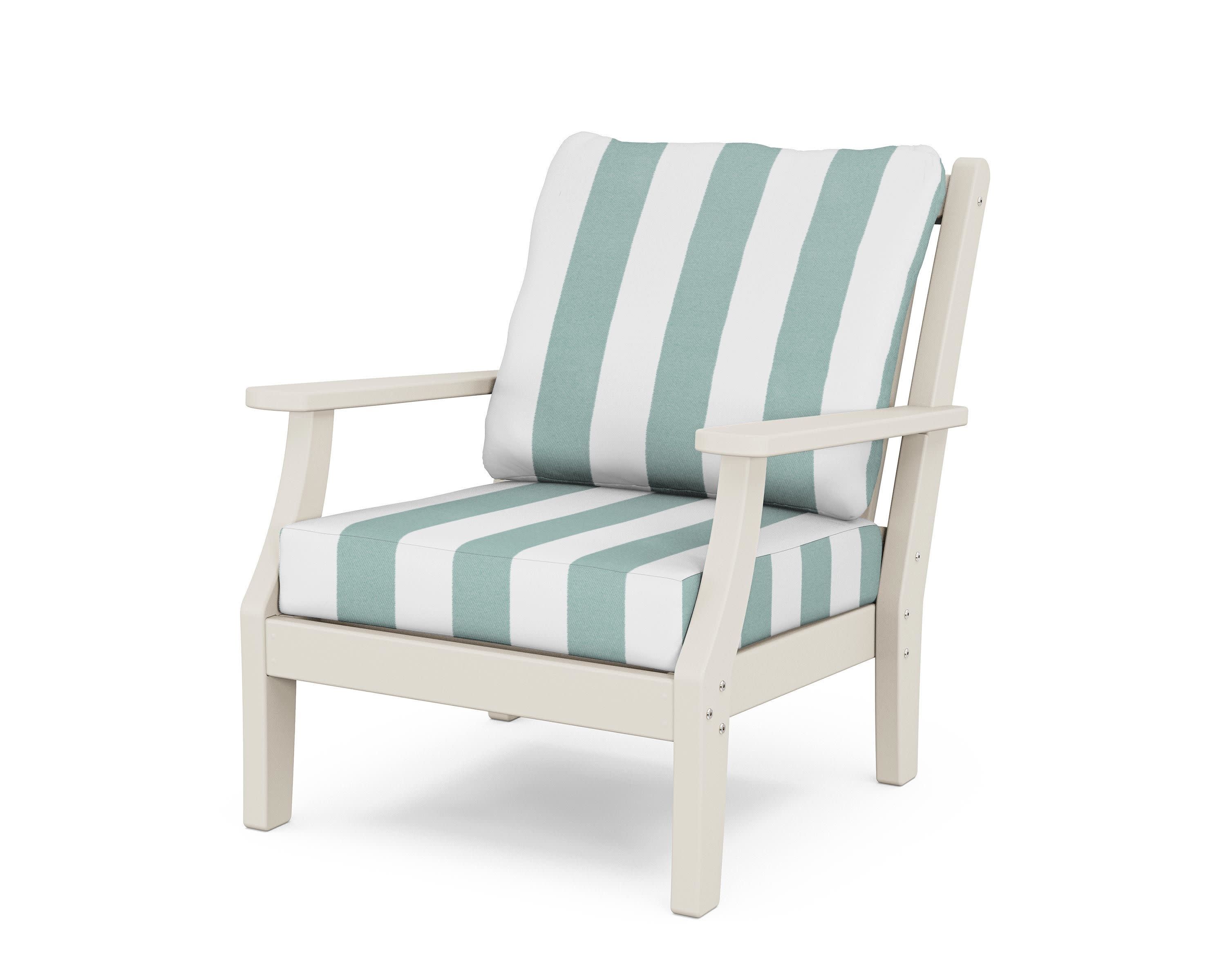 Wovendale Deep Seating Chair in Sand / Cabana Stripe Glacier Spa