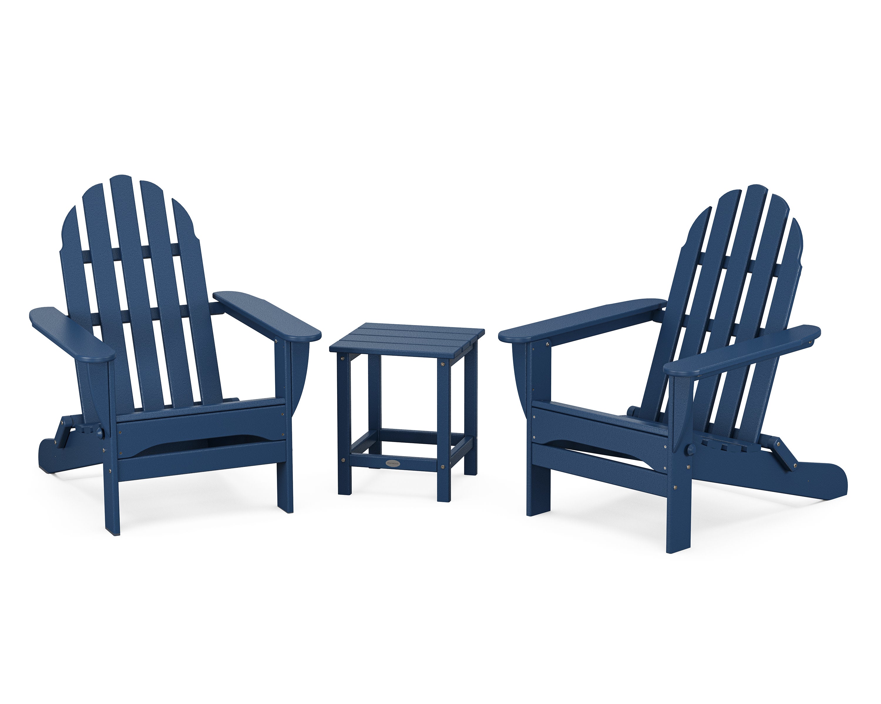 Classic Folding Adirondack 3-Piece Set with Long Island 18" Side Table in Navy
