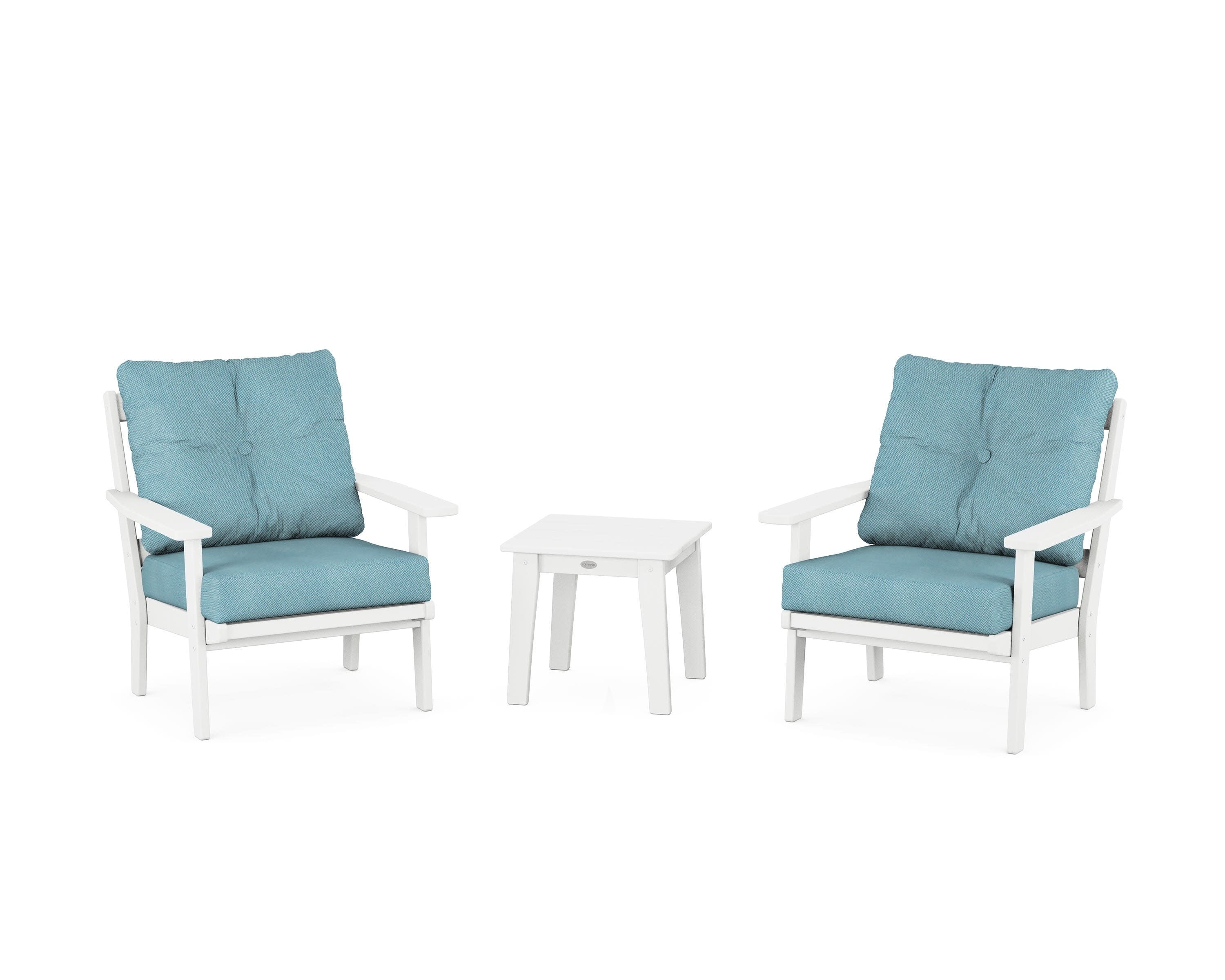 Oxford 3-Piece Deep Seating Set in White / Lattice Sky Blue