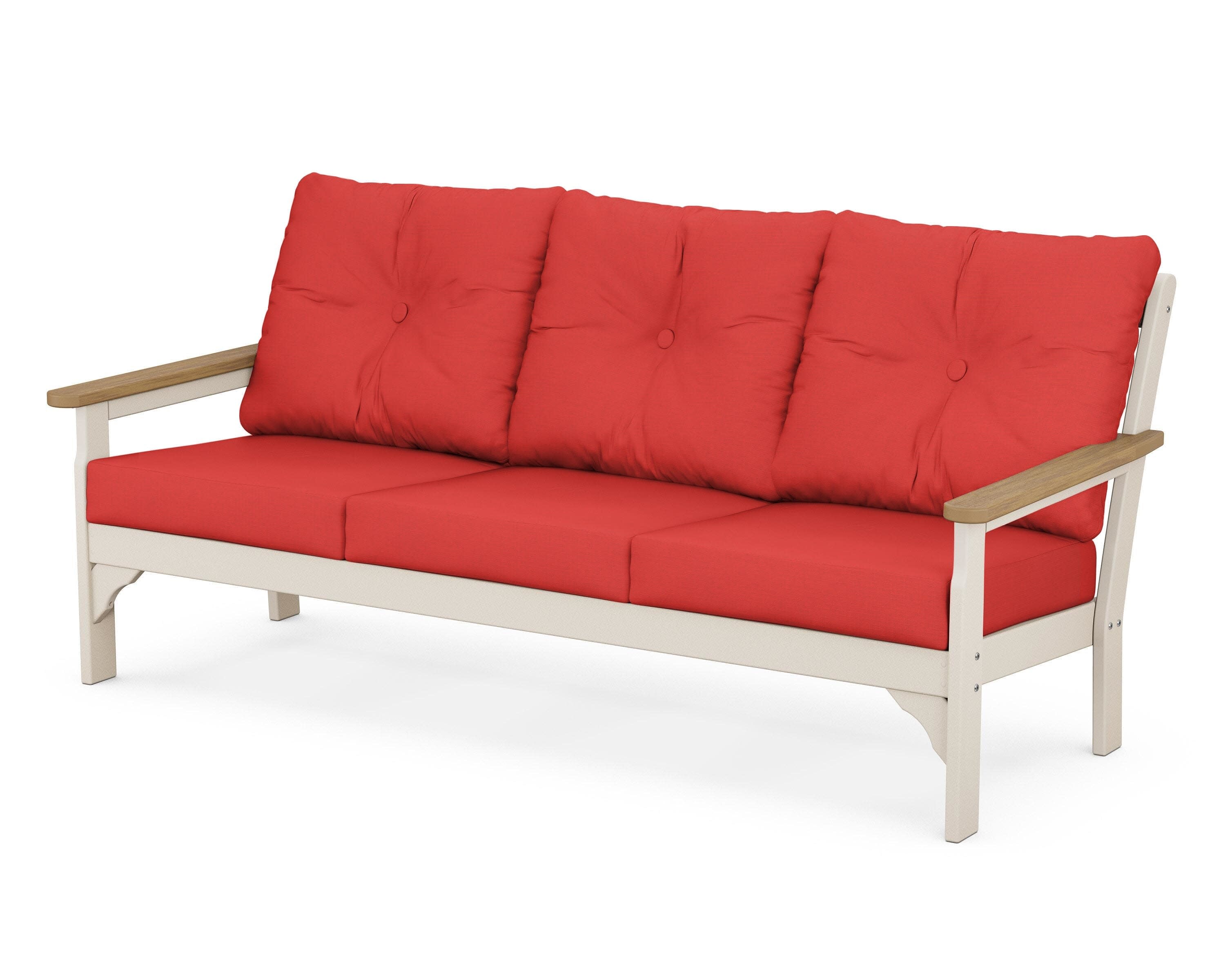 Vineyard Deep Seating Sofa in Sand / Natural / Crimson Linen