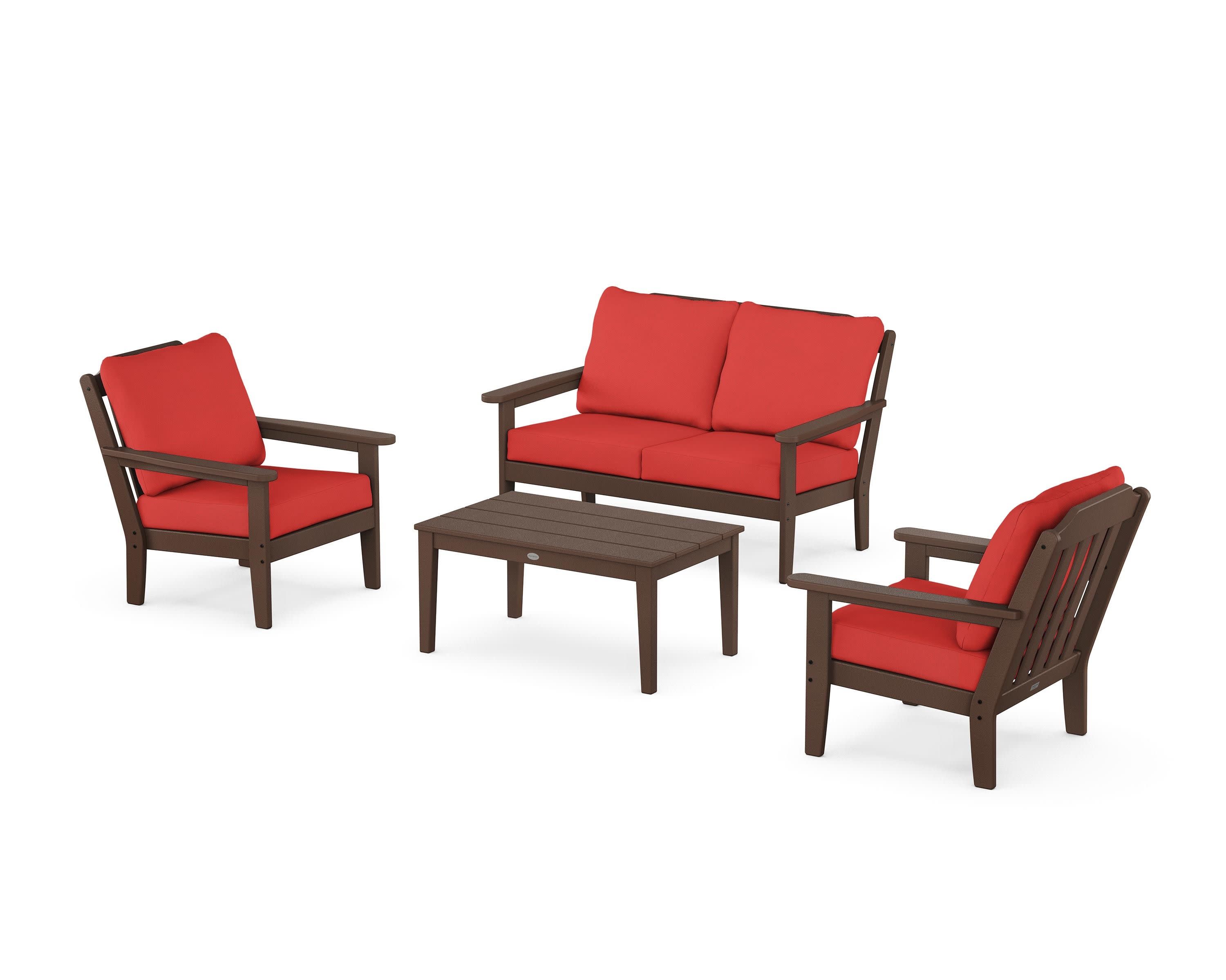 Cottage 4-Piece Deep Seating Set with Loveseat in Mahogany / Crimson Linen
