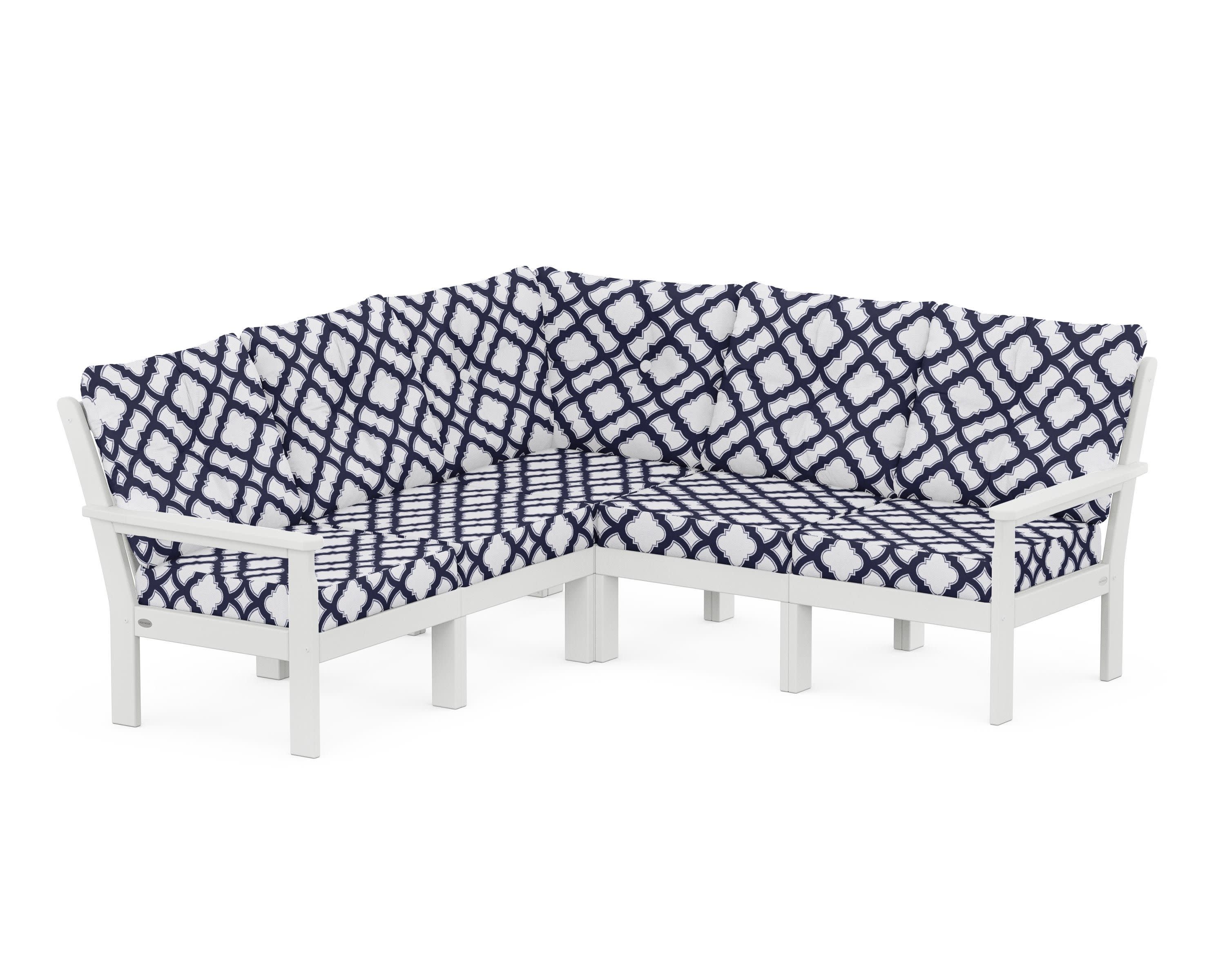 Vineyard 5-Piece Sectional in White / Trellis Navy