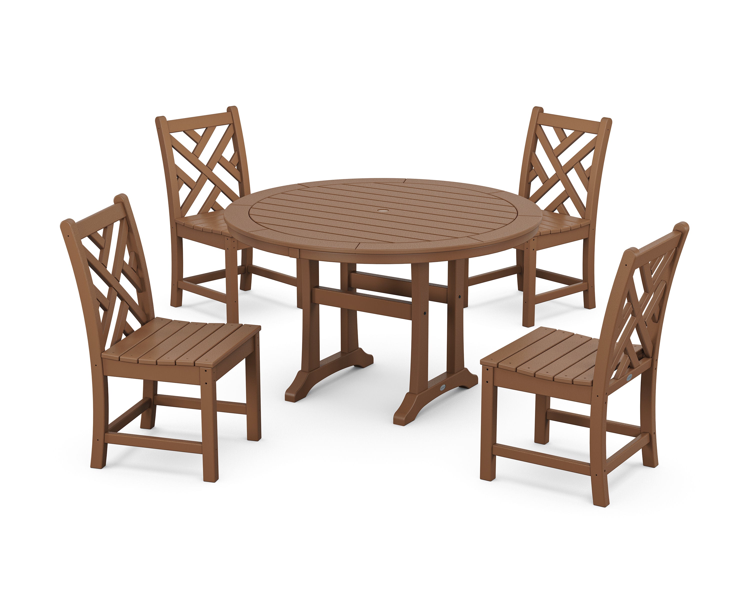 Chippendale Side Chair 5-Piece Round Dining Set With Trestle Legs in Teak