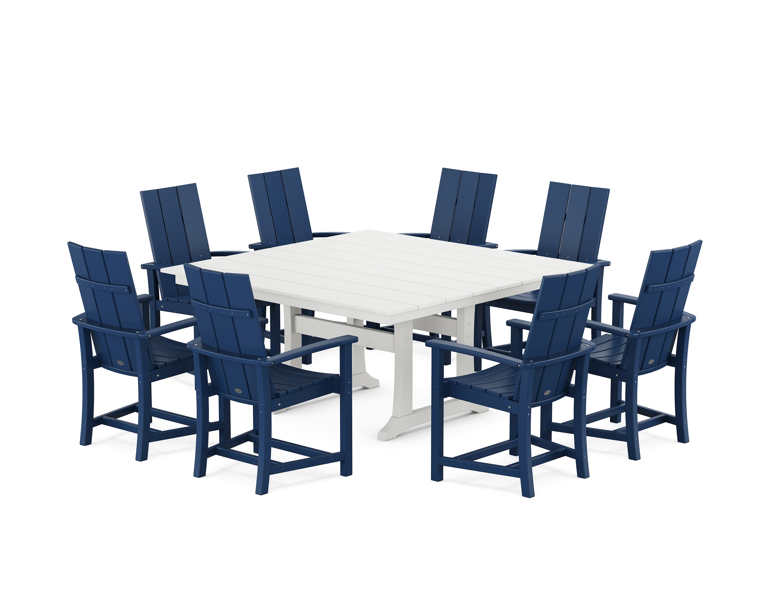 Modern Adirondack 9-Piece Farmhouse Trestle Dining Set in Navy / White