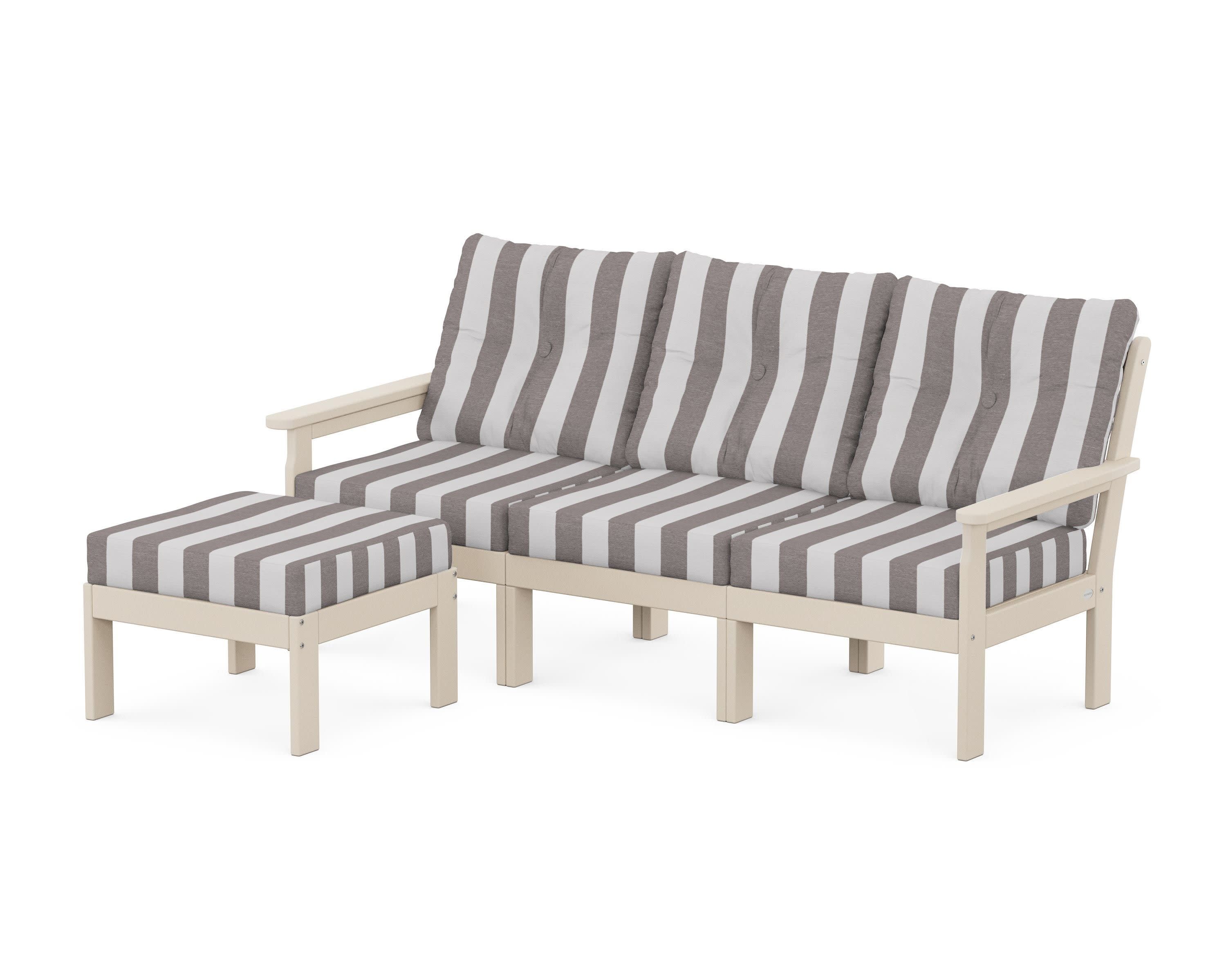 Vineyard 4-Piece Sectional with Ottoman in Sand / Cabana Stripe Grey Mist