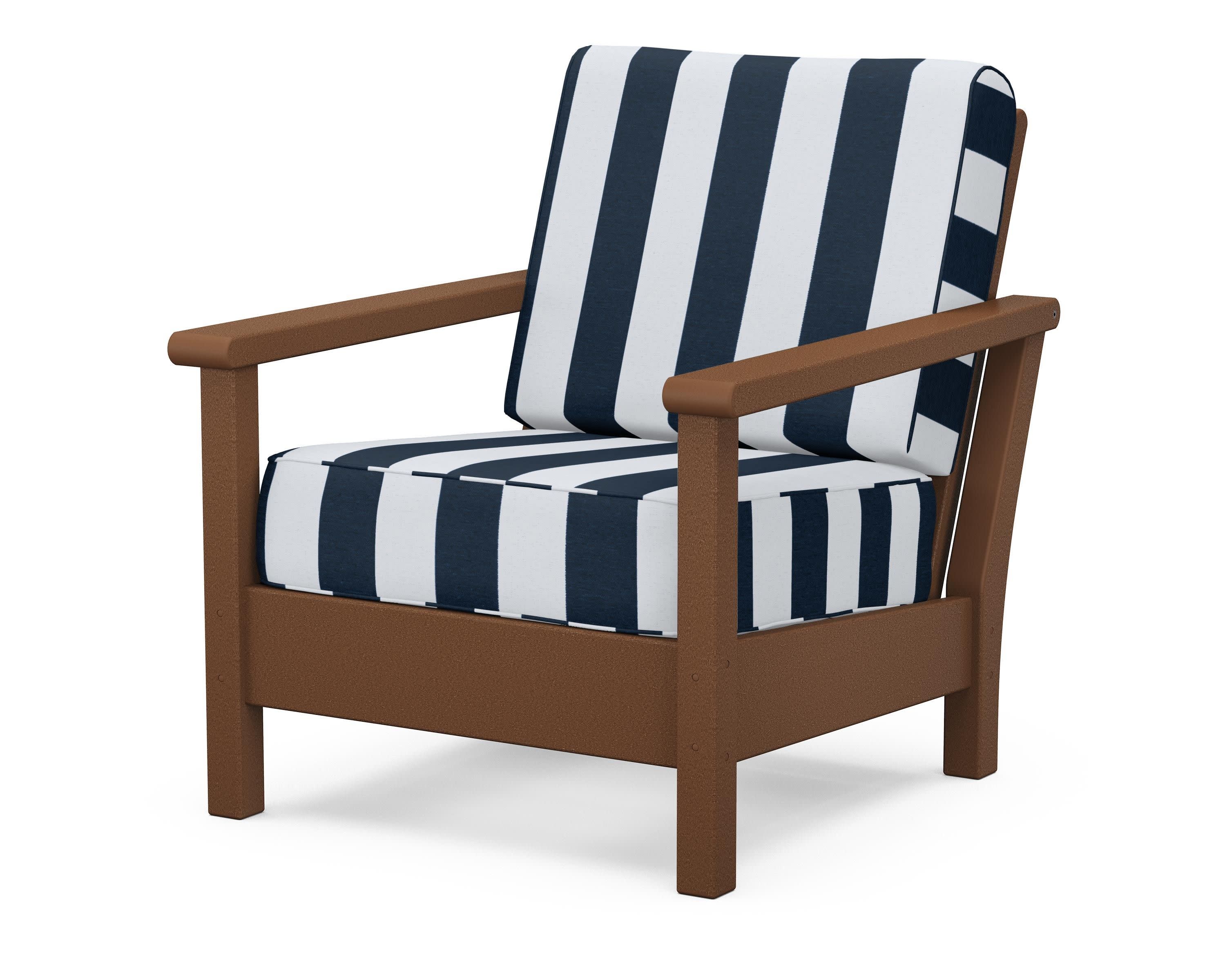 Harbour Deep Seating Chair in Teak / Cabana Stripe Marine Indigo