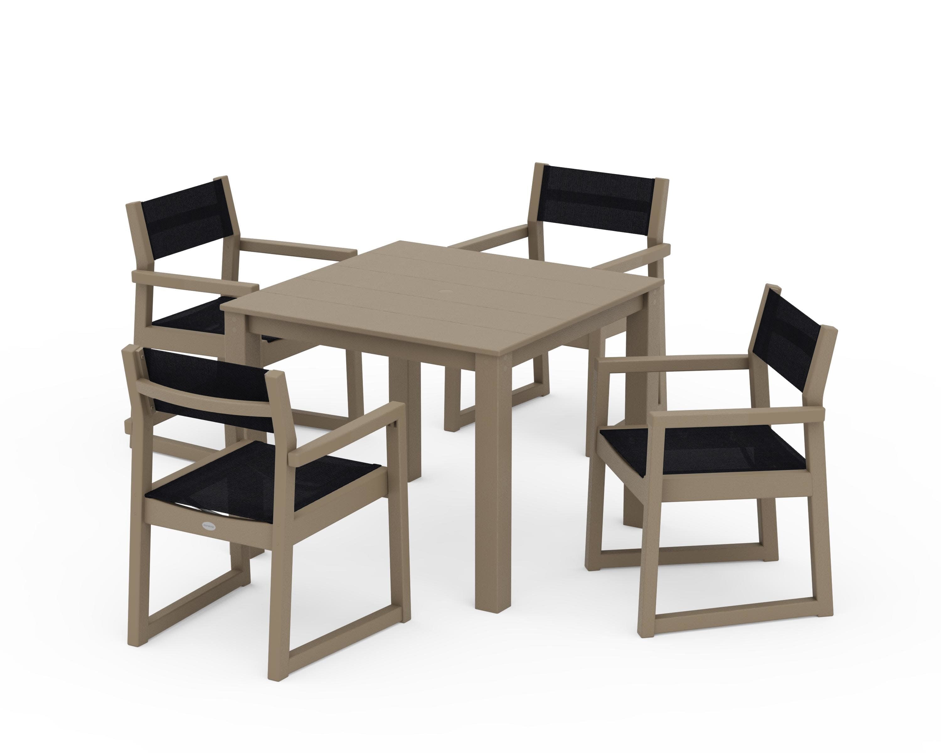 EDGE Sling Arm Chair 5-Piece Parsons Dining Set in Vintage Sahara / Black Sling