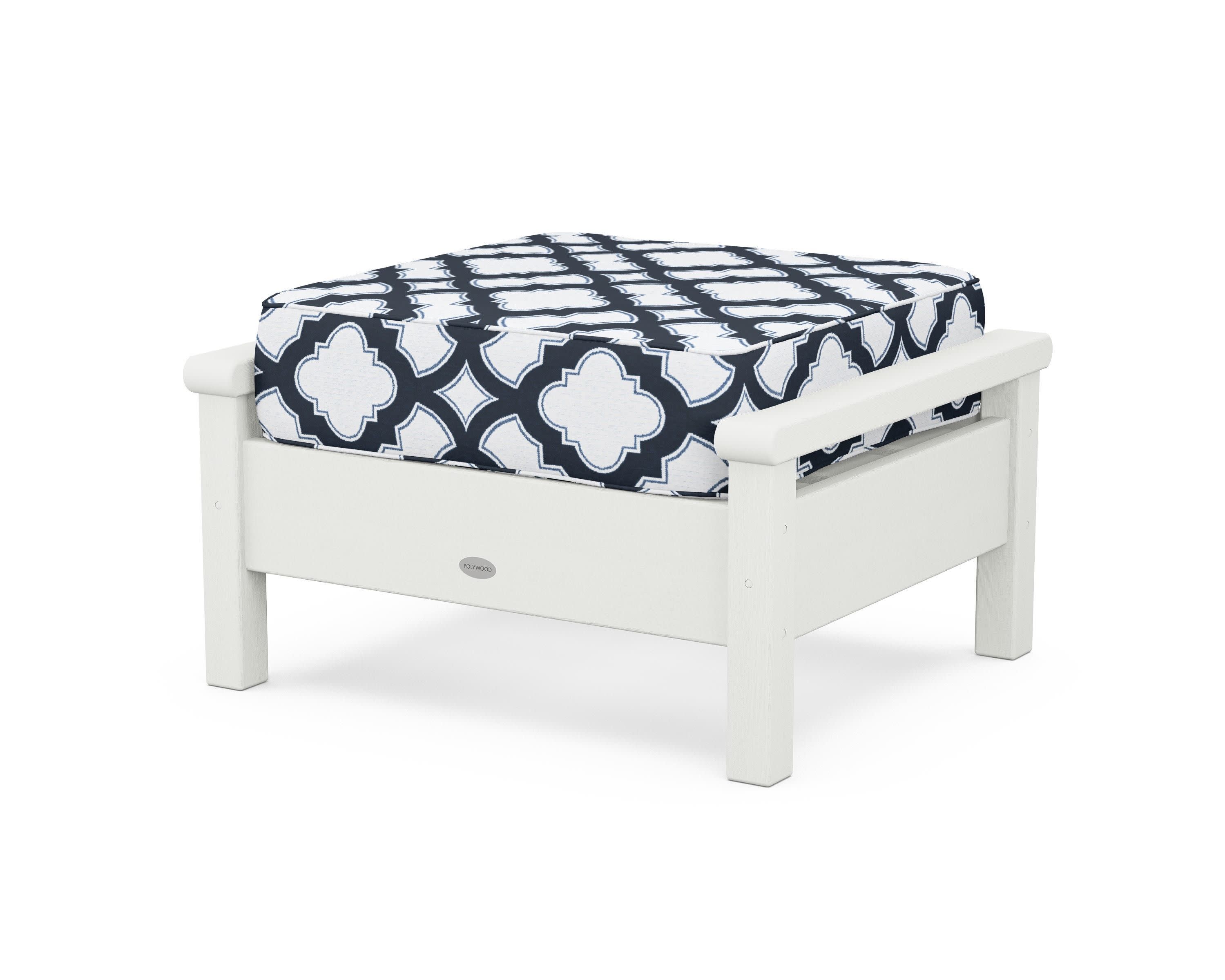 Harbour Deep Seating Ottoman in Vintage White / Trellis Marine Indigo