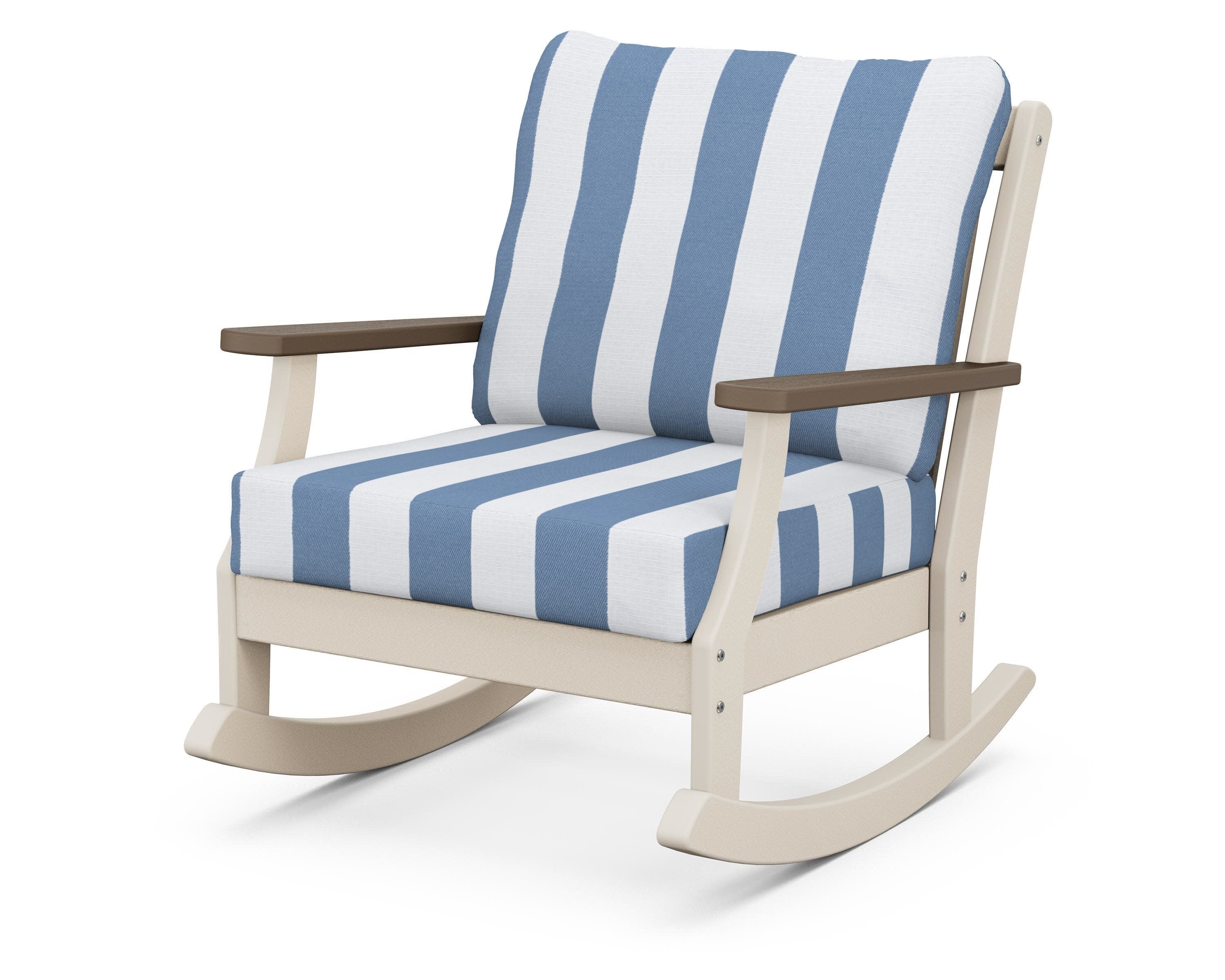 Braxton Deep Seating Rocking Chair in Sand / Kona / Cabana Stripe Sky Blue