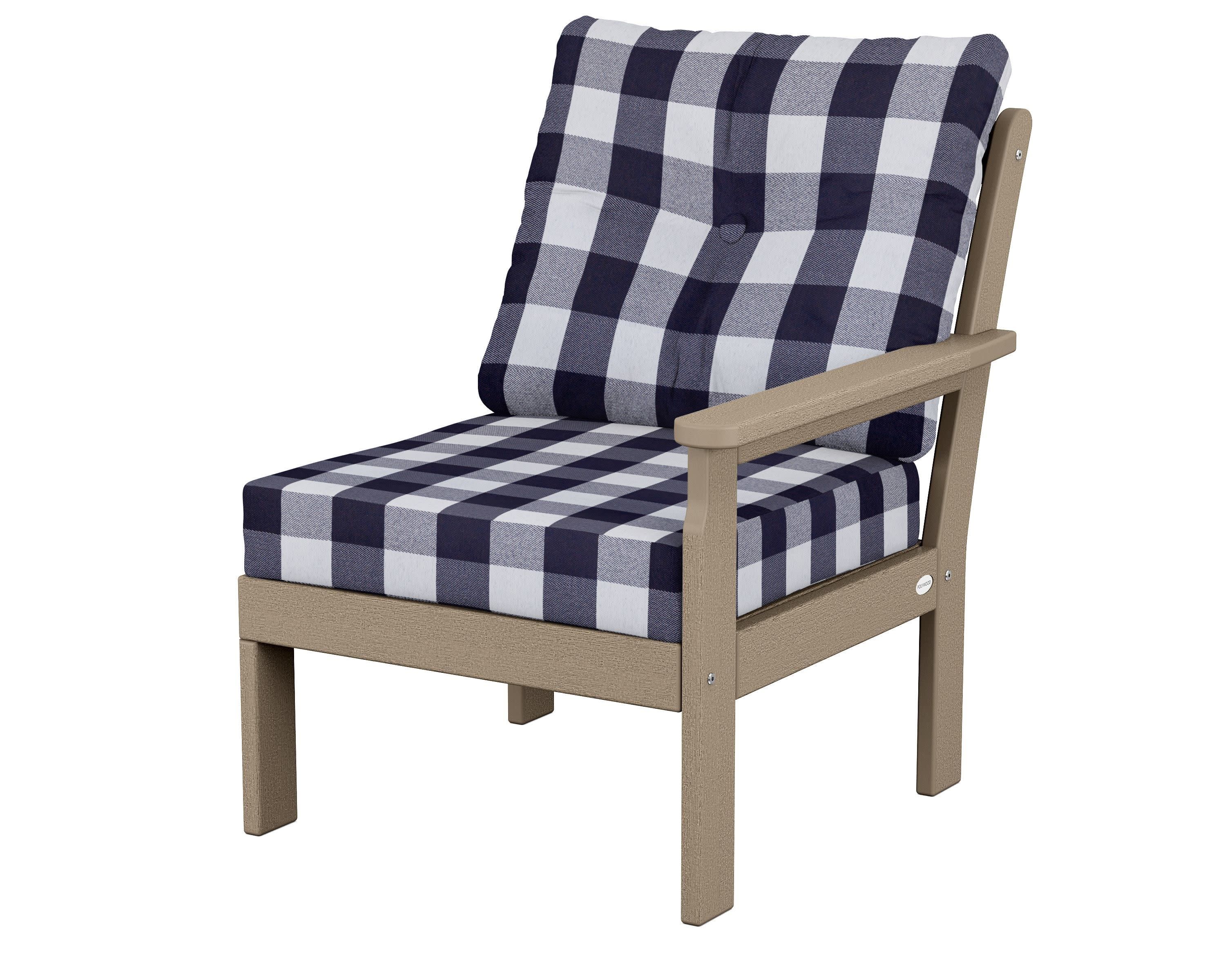 Vineyard Modular Right Arm Chair in Vintage Sahara / Buffalo Plaid Navy