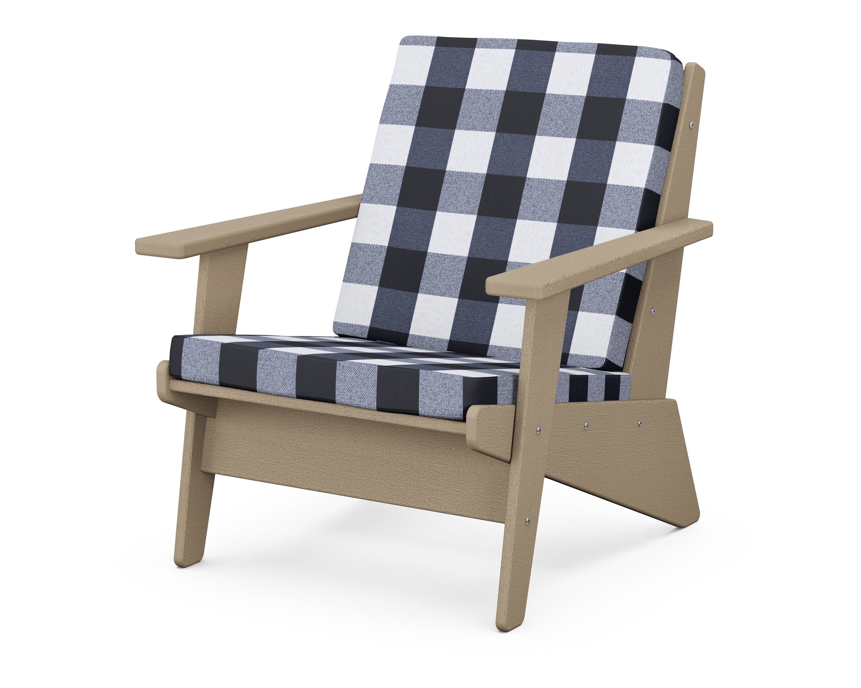 Riviera Modern Lounge Chair in Vintage Sahara / Buffalo Plaid Marine Indigo