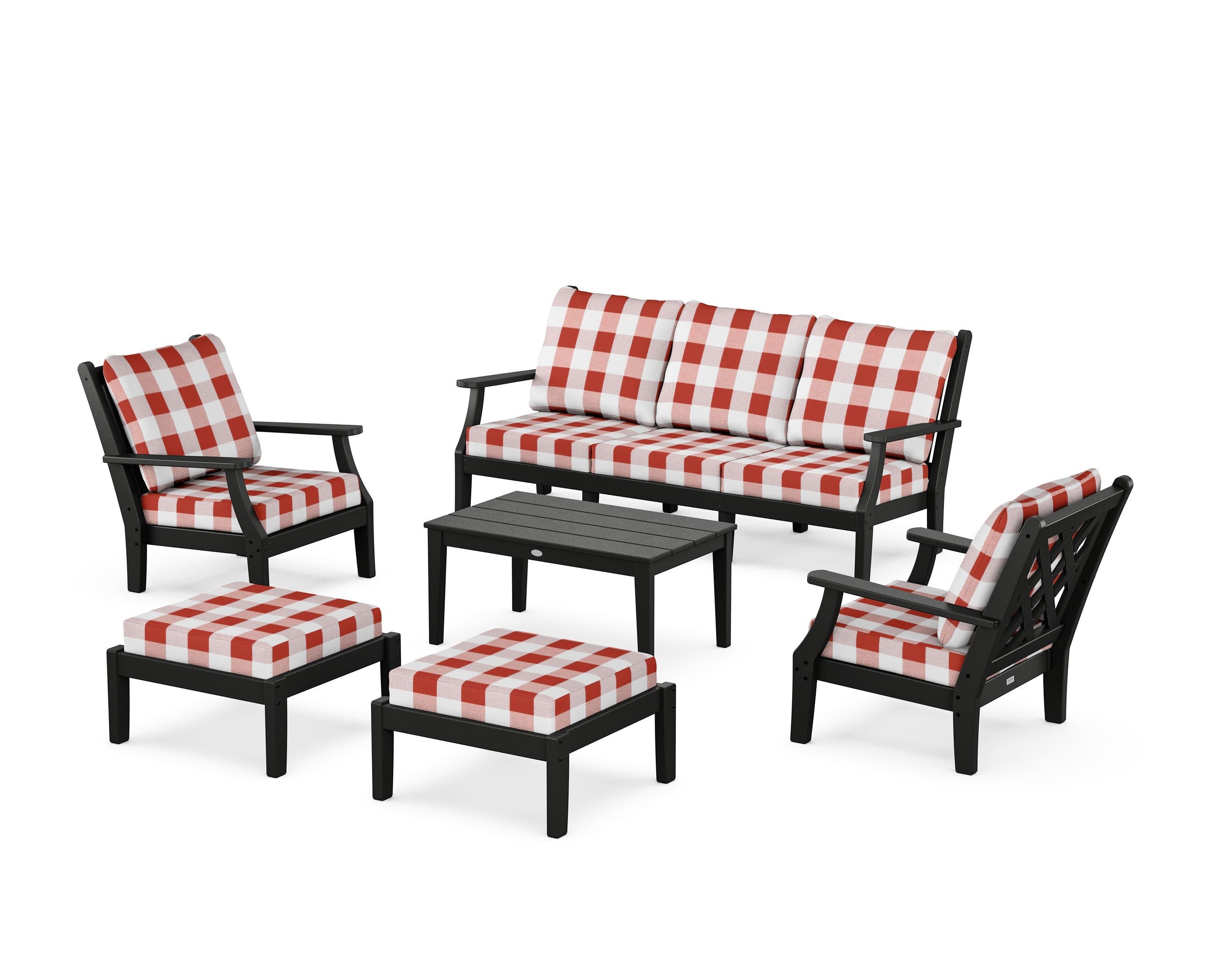 Wovendale 6-Piece Lounge Sofa Set in Black / Buffalo Plaid Crimson