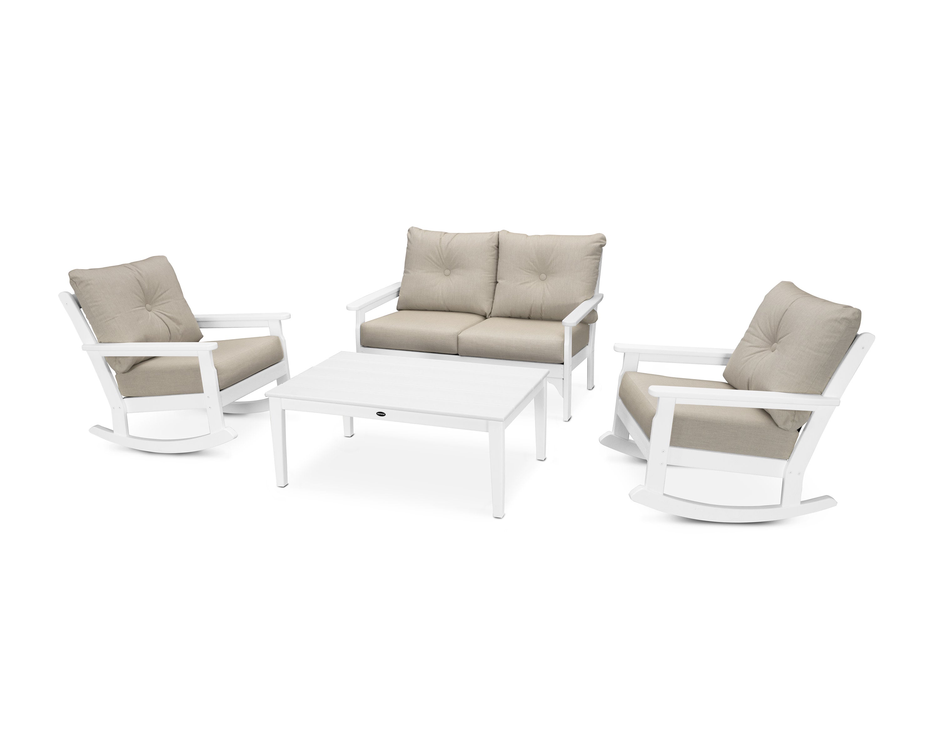Vineyard 4-Piece Deep Seating Rocking Chair Set in Vintage White / Cast Ash
