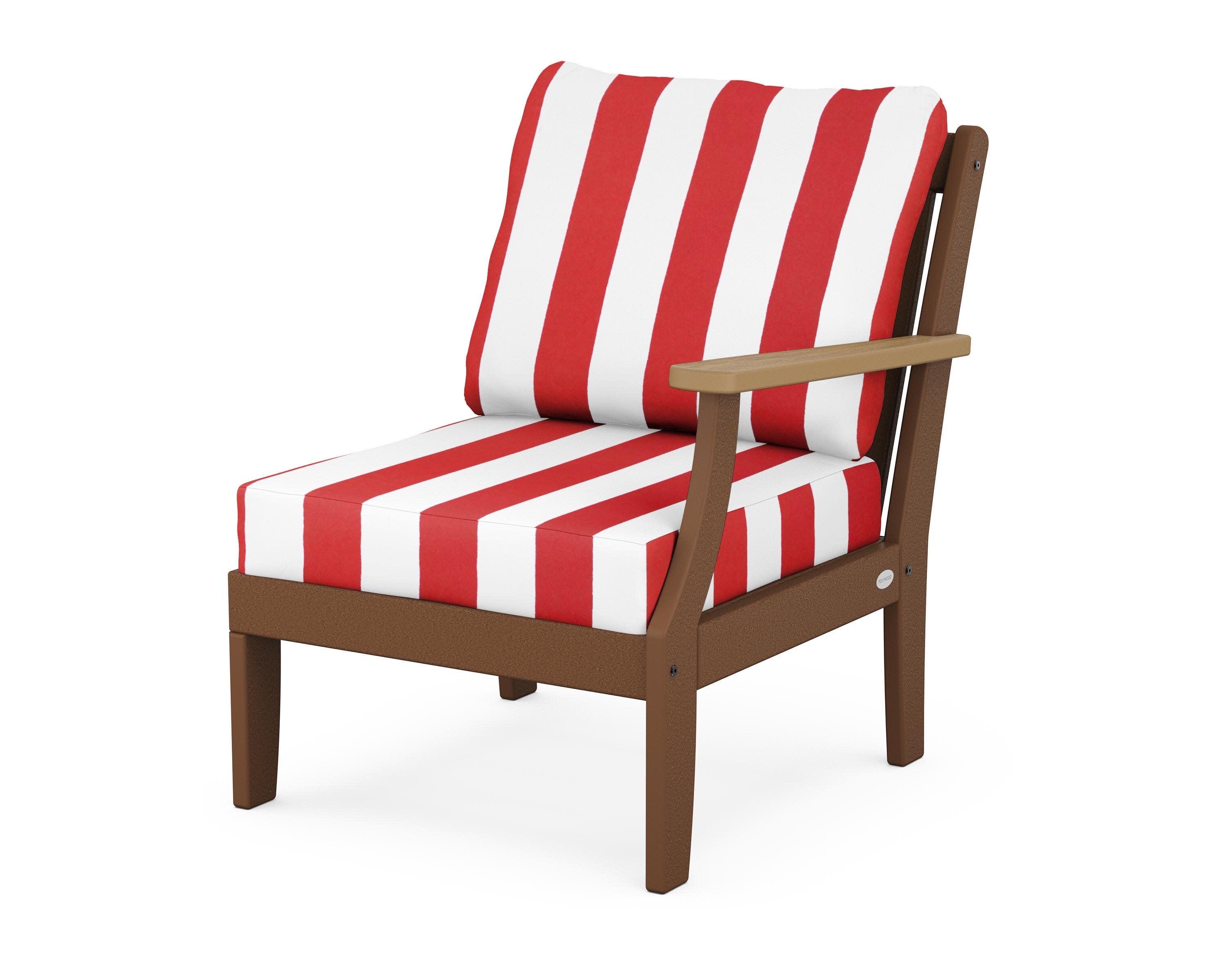 Braxton Modular Right Arm Chair in Teak / Natural / Cabana Stripe Crimson