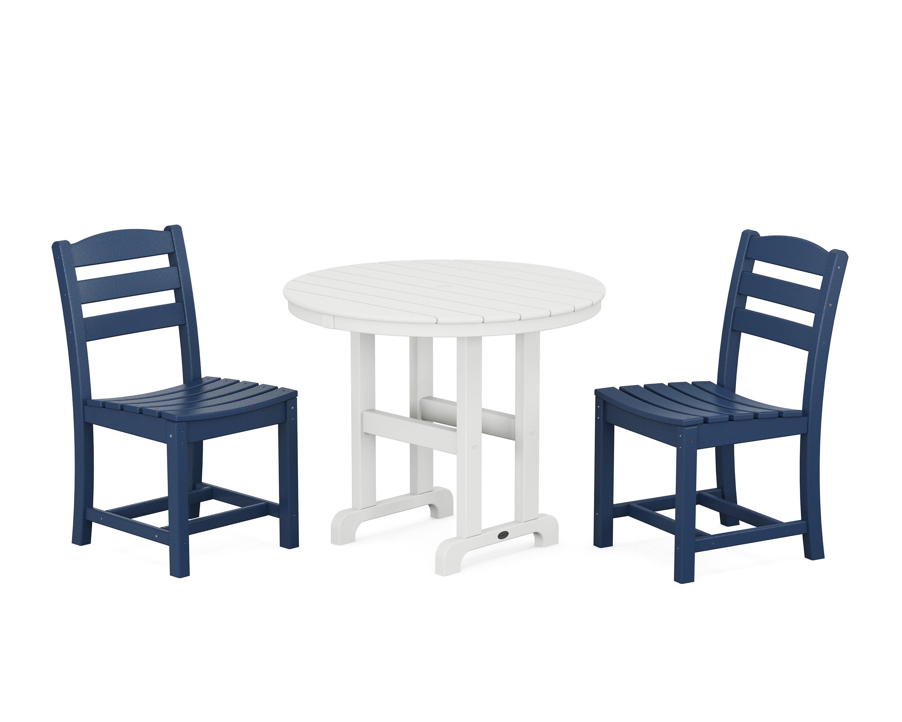 La Casa Caf Side Chair 3-Piece Round Dining Set in Navy / White