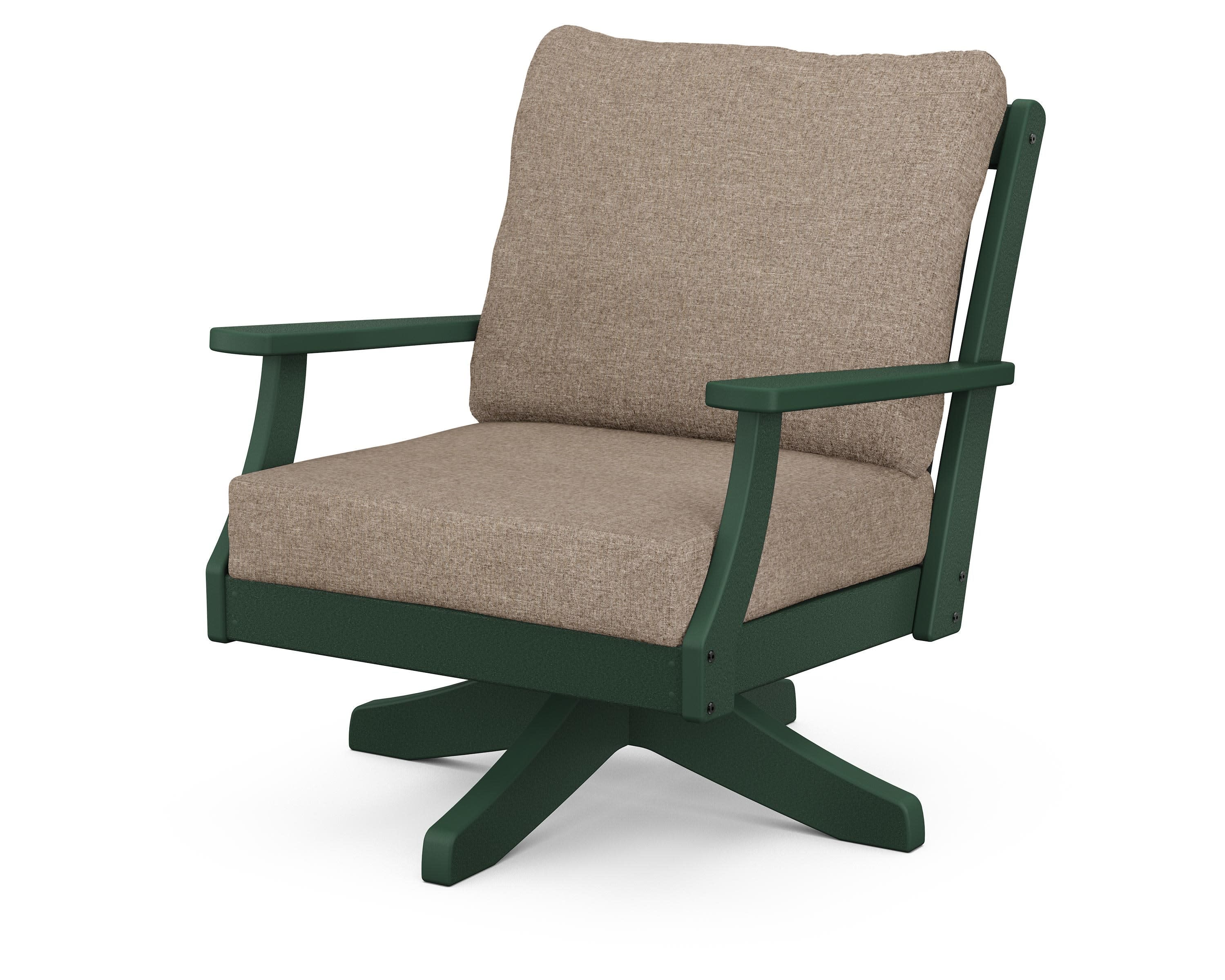 Braxton Deep Seating Swivel Chair in Green / Spiced Burlap
