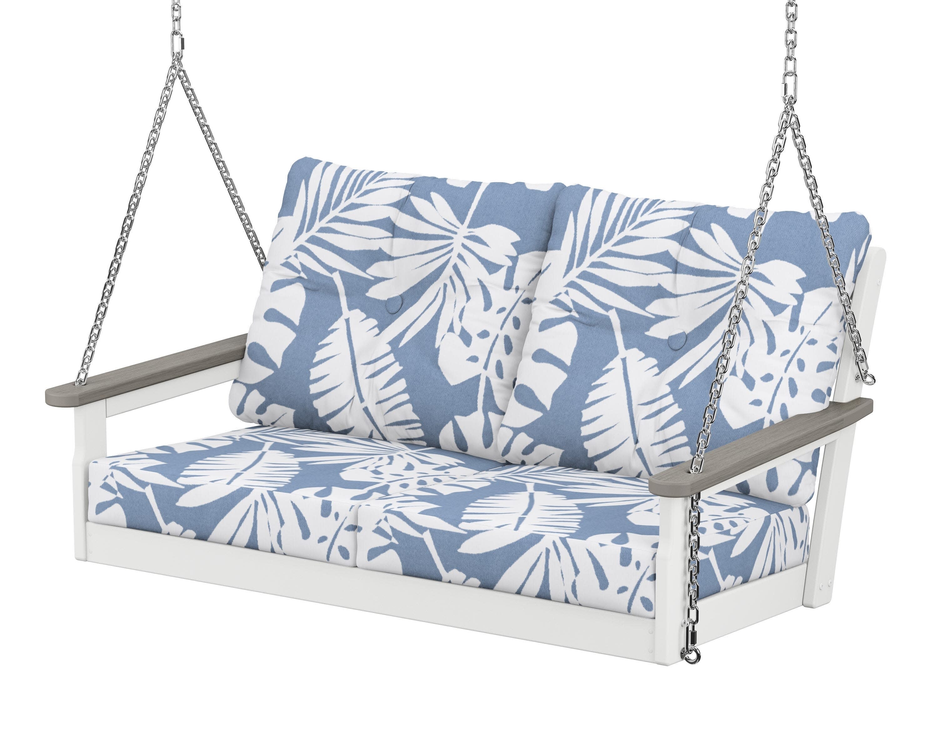 Vineyard Deep Seating Swing in White / Driftwood / Leaf Sky Blue