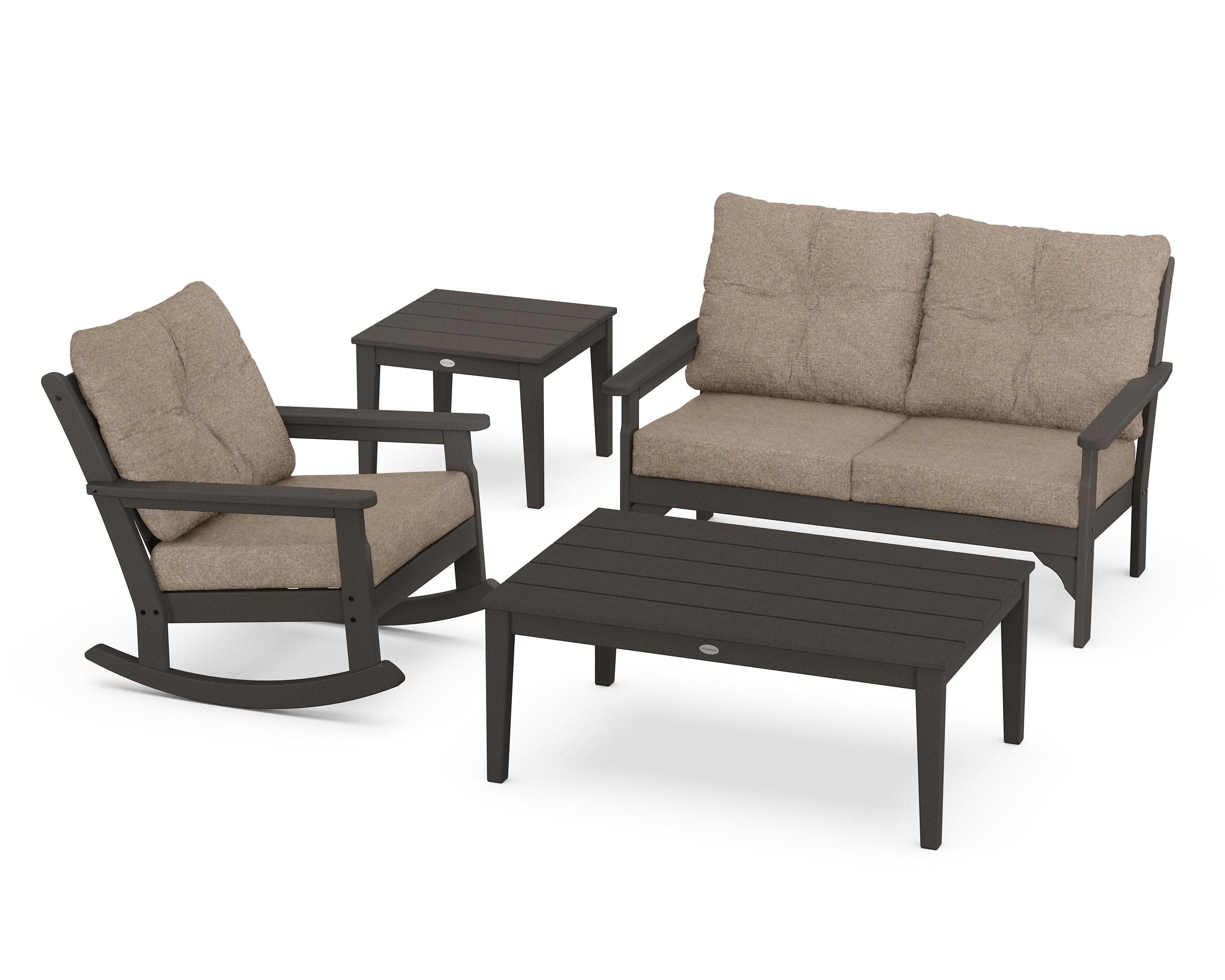 Vineyard 4-Piece Deep Seating Rocker Set in Vintage Coffee / Spiced Burlap