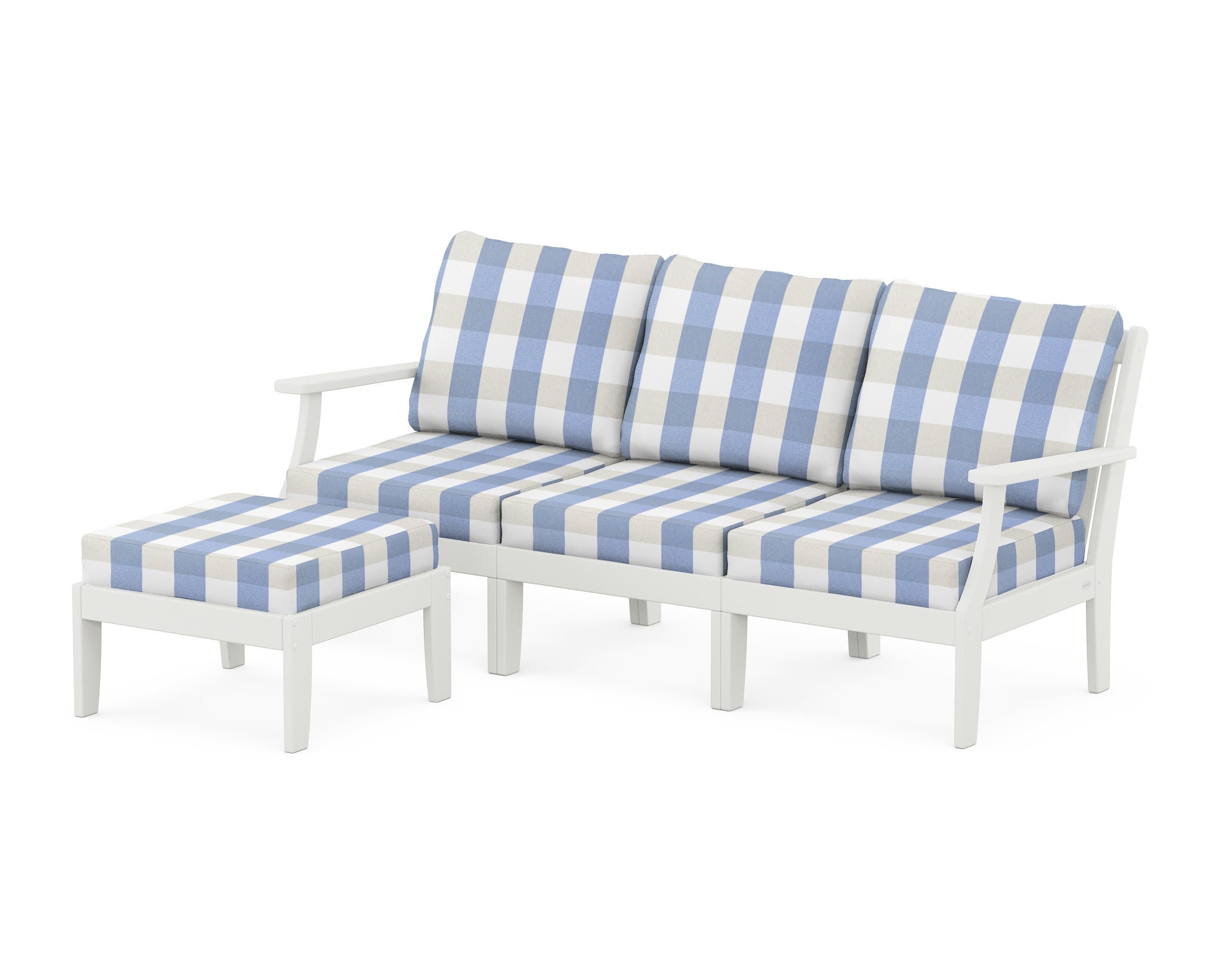 Braxton Modular 4-Piece Deep Seating Set with Ottoman in Vintage White / Buffalo Plaid Sky Blue