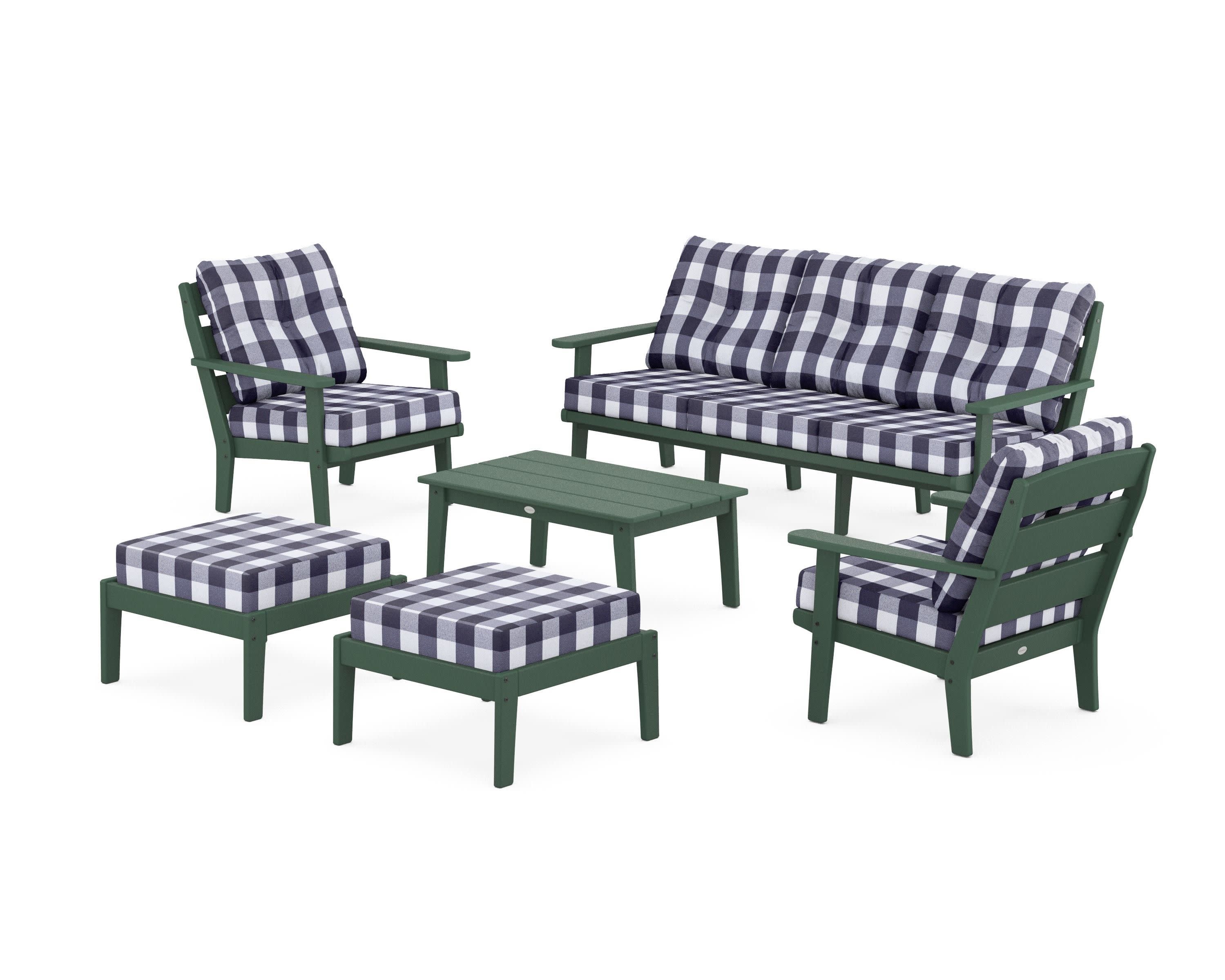 Lakeside 6-Piece Lounge Sofa Set in Green / Buffalo Plaid Navy