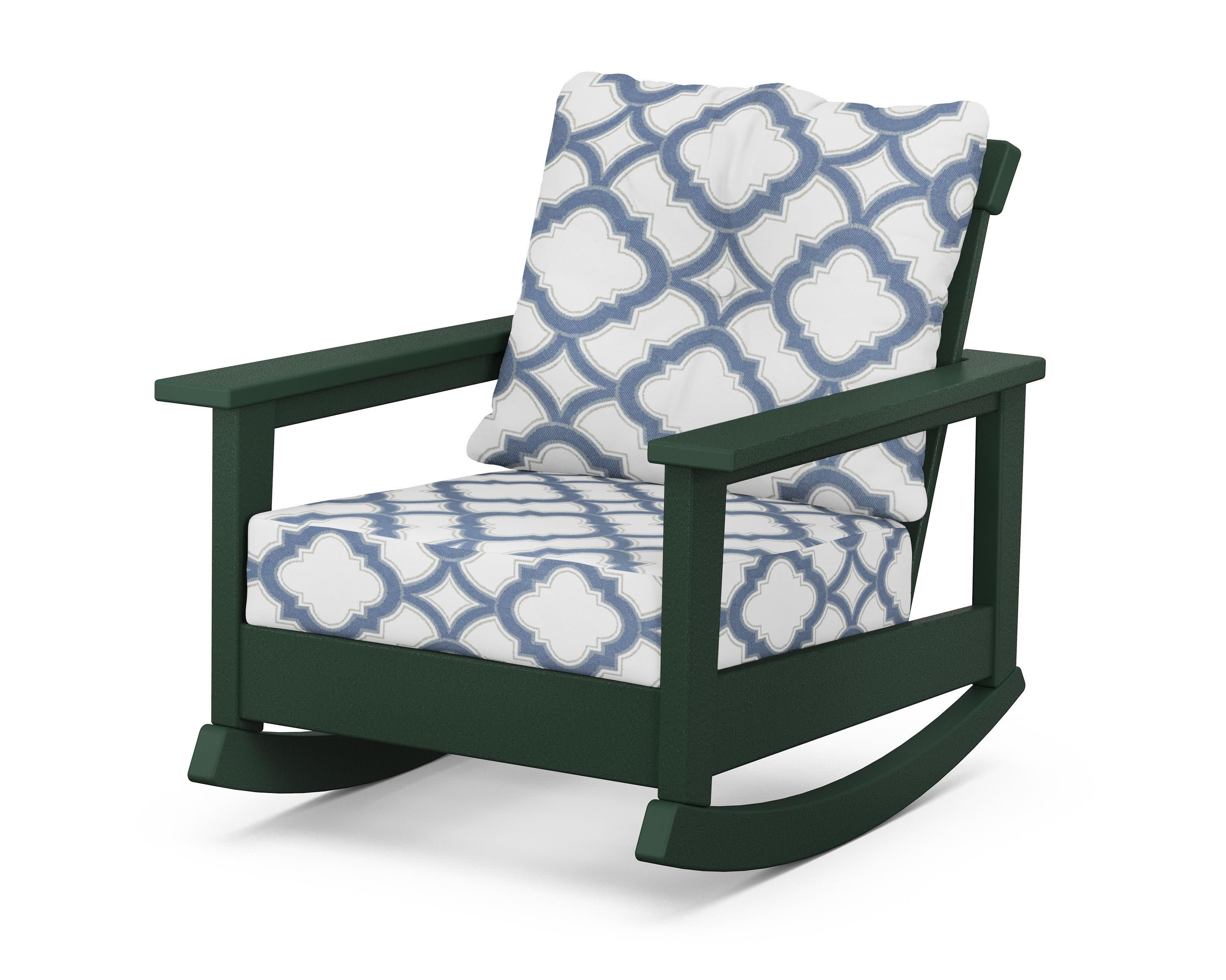 Prescott Deep Seating Rocking Chair in Green / Trellis Sky Blue