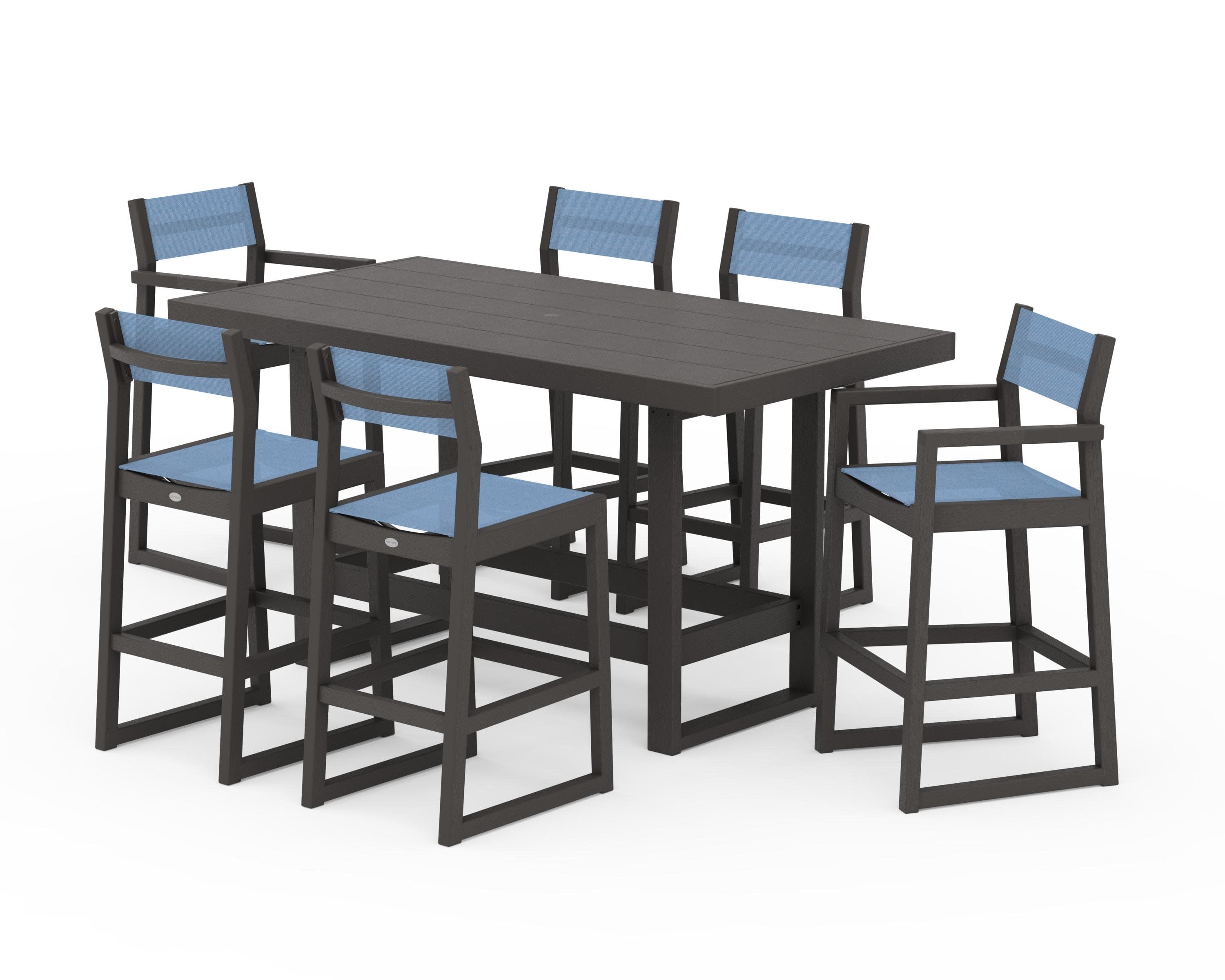 EDGE Sling 7-Piece Bar Table Set in Vintage Coffee / Poolside Sling