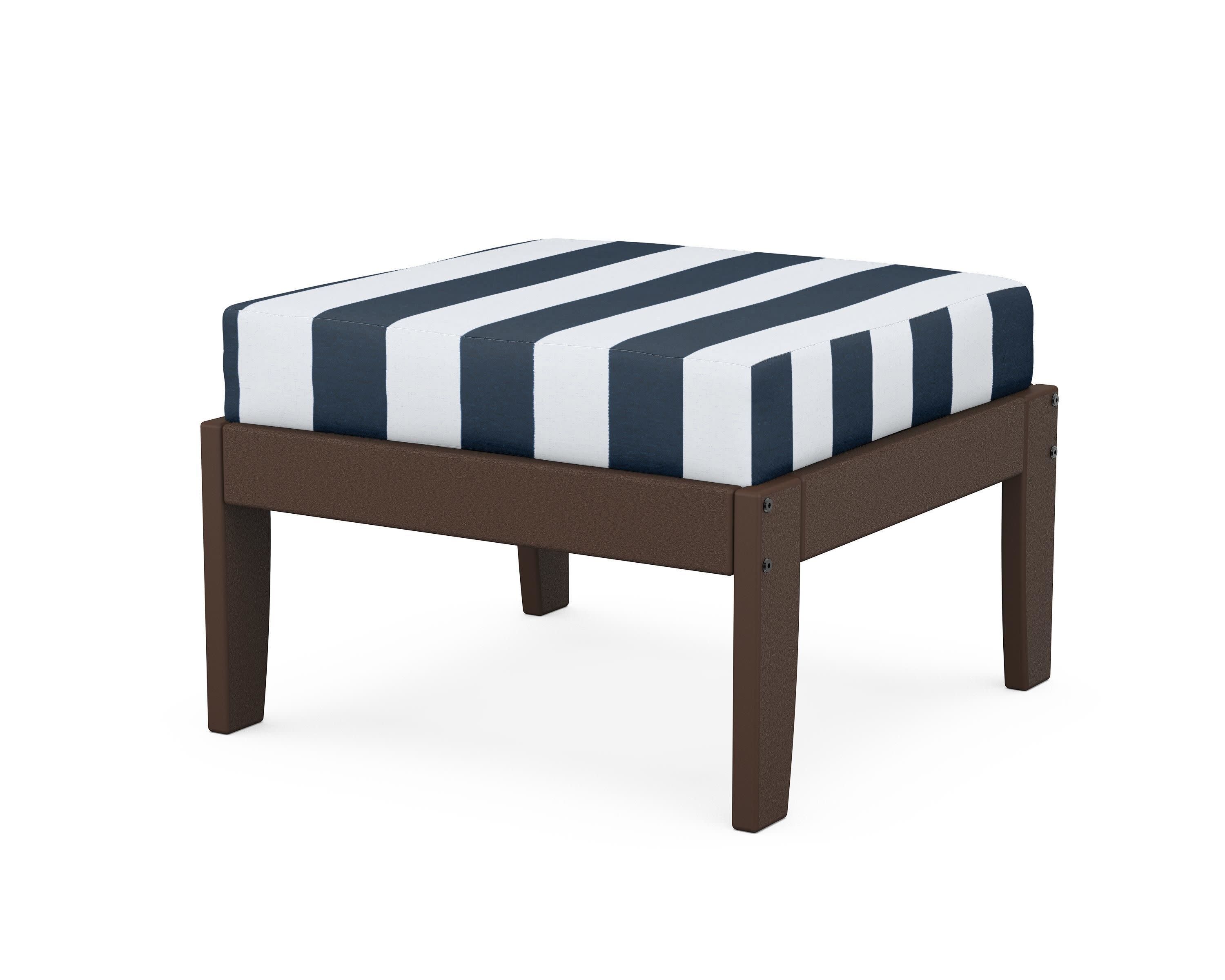 Modular Ottoman - Classic in Mahogany / Cabana Stripe Marine Indigo