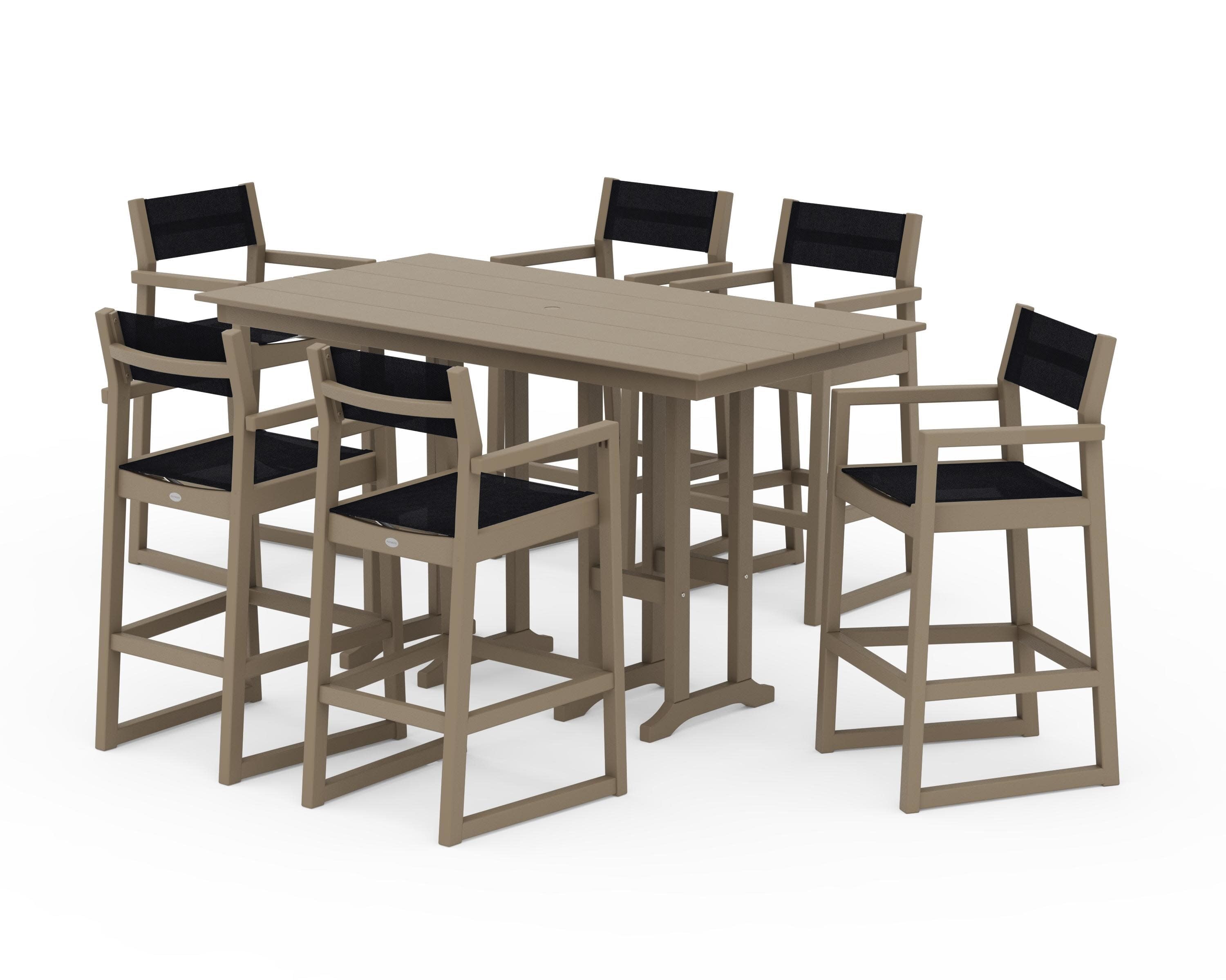 EDGE Sling Arm Chair 7-Piece Farmhouse Bar Set in Vintage Sahara / Black Sling