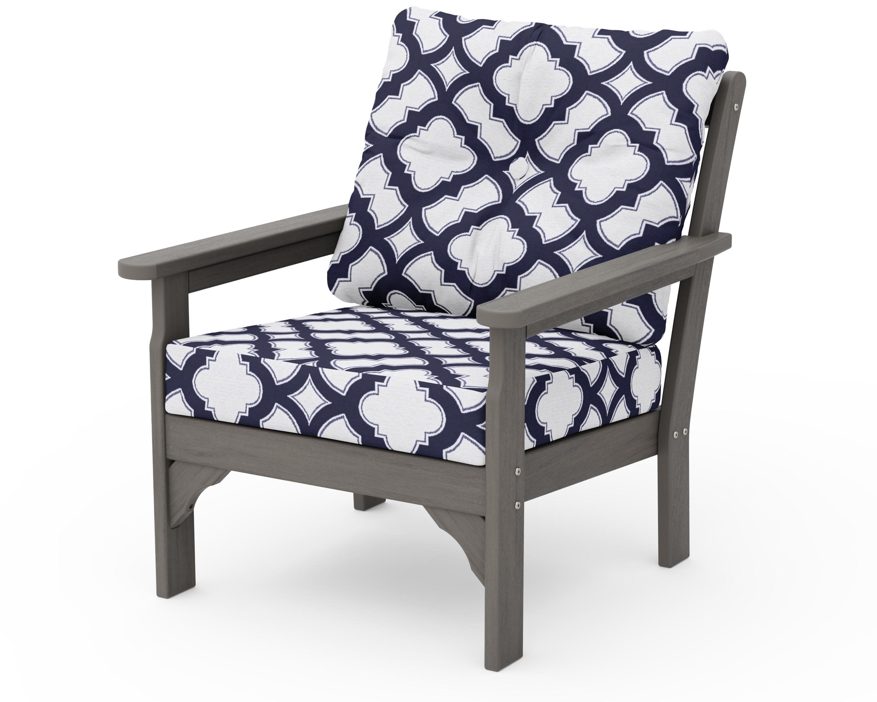 Vineyard Deep Seating Chair in Driftwood / Trellis Navy