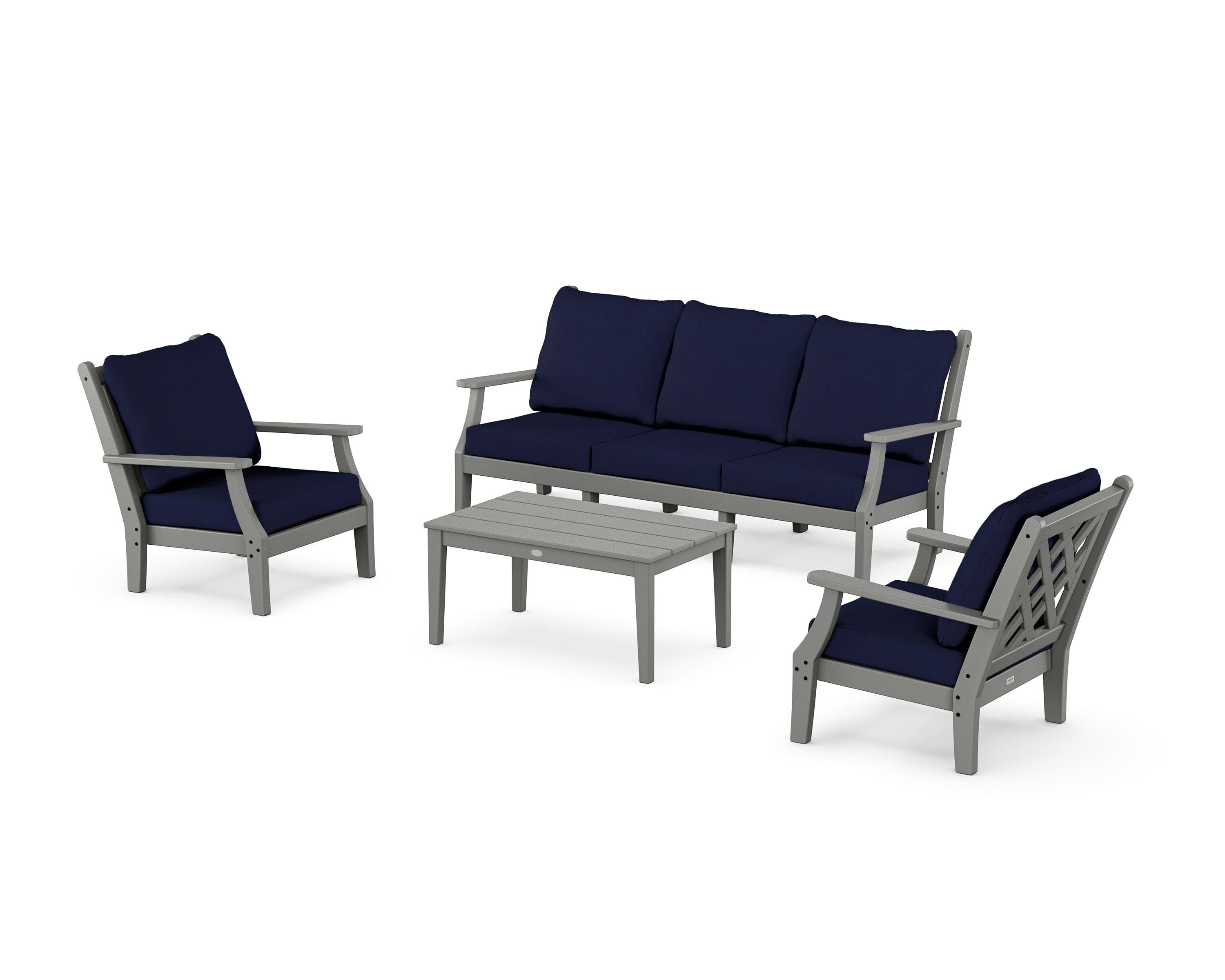 Wovendale 4-Piece Deep Seating Set with Sofa in Slate Grey / Navy