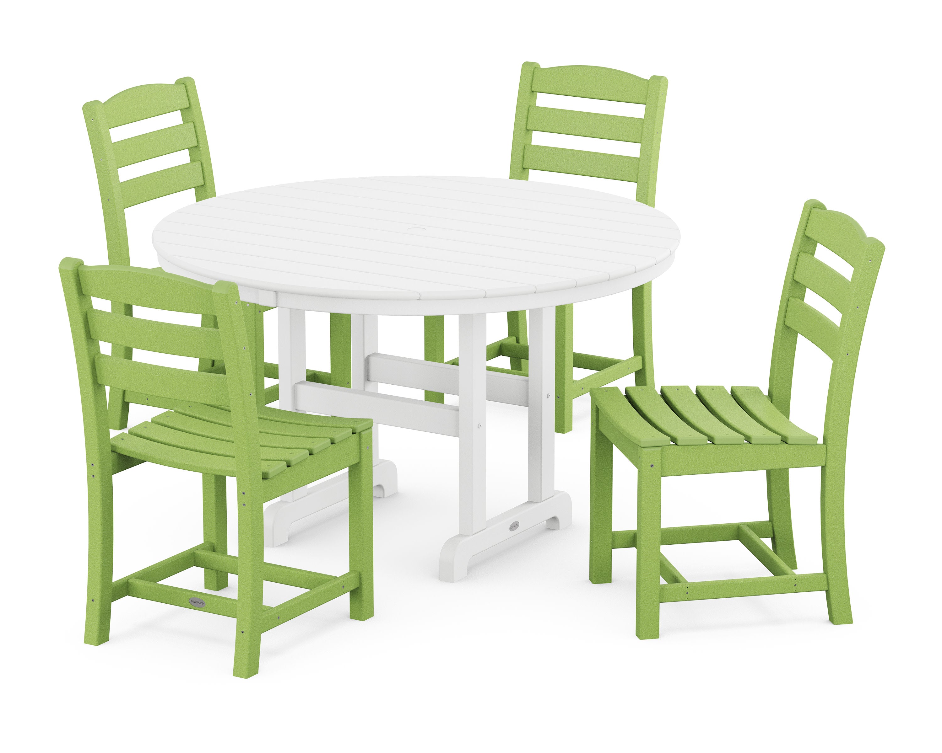 La Casa Caf Side Chair 5-Piece Round Farmhouse Dining Set in Lime / White