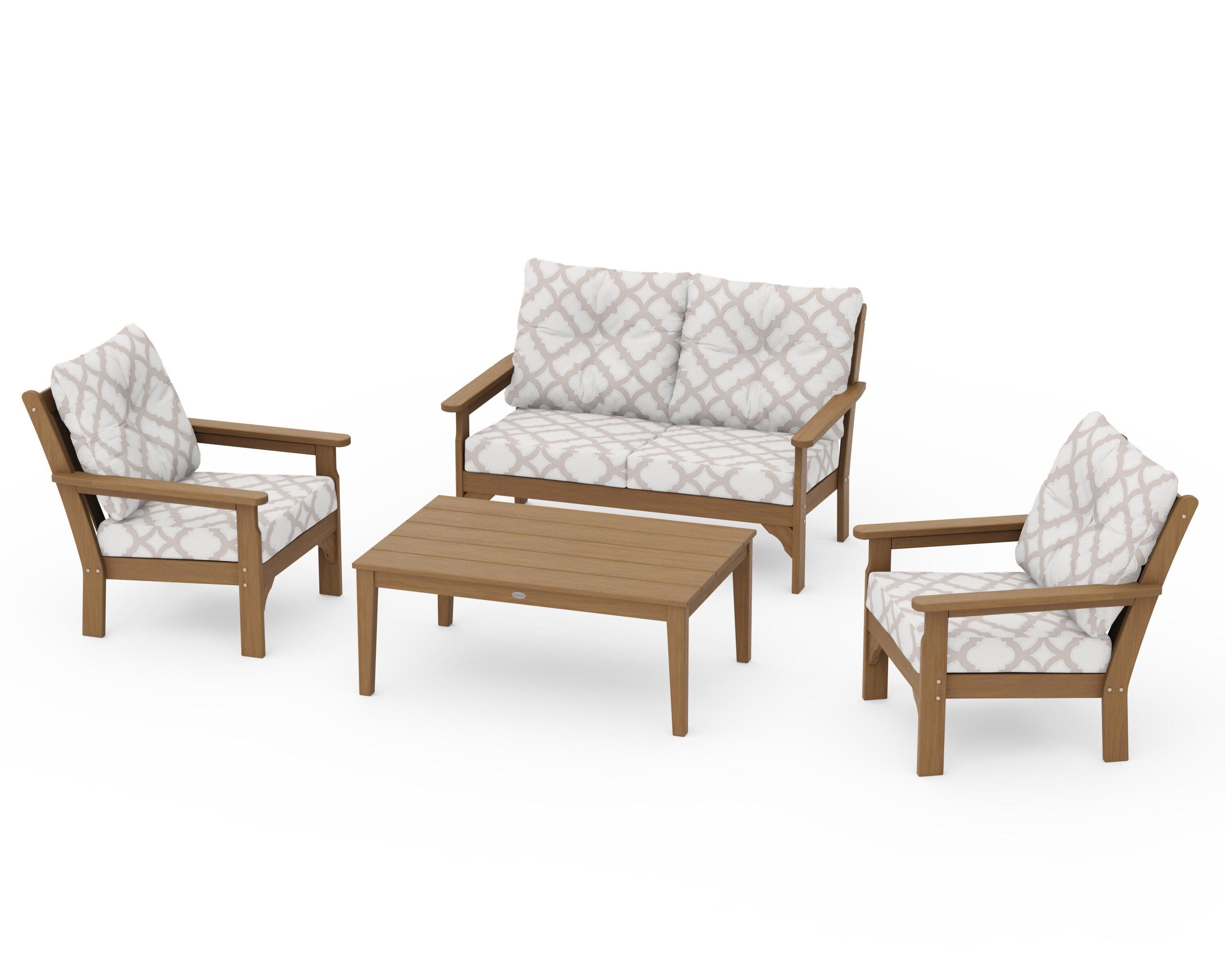 Vineyard 4-Piece Deep Seating Set in Natural / Trellis Dune Burlap