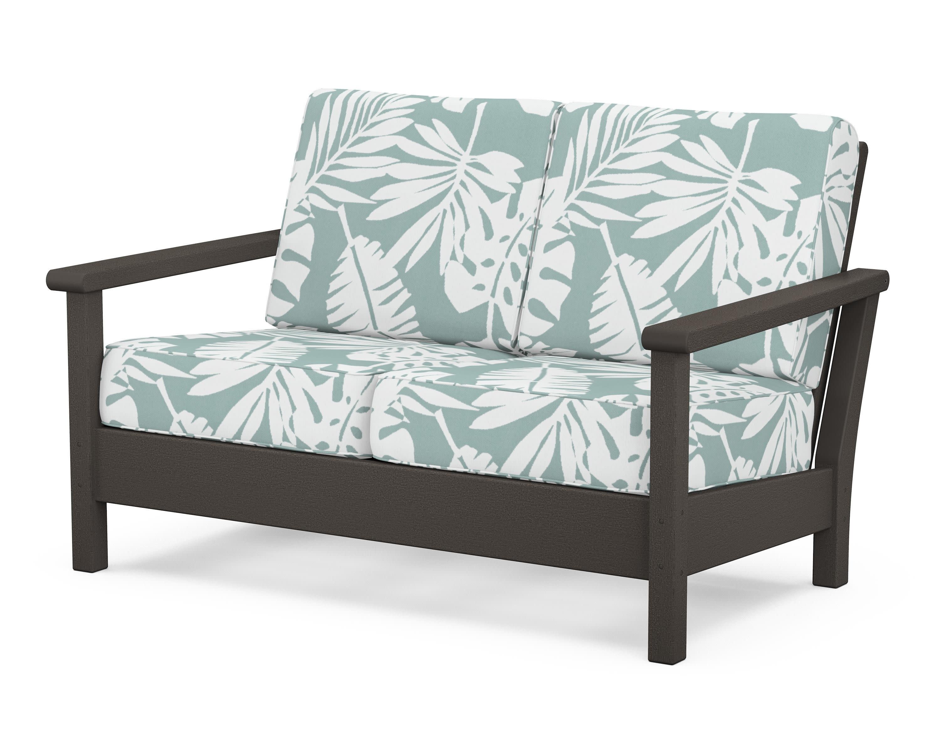Harbour Deep Seating Loveseat in Vintage Coffee / Leaf Glacier Spa