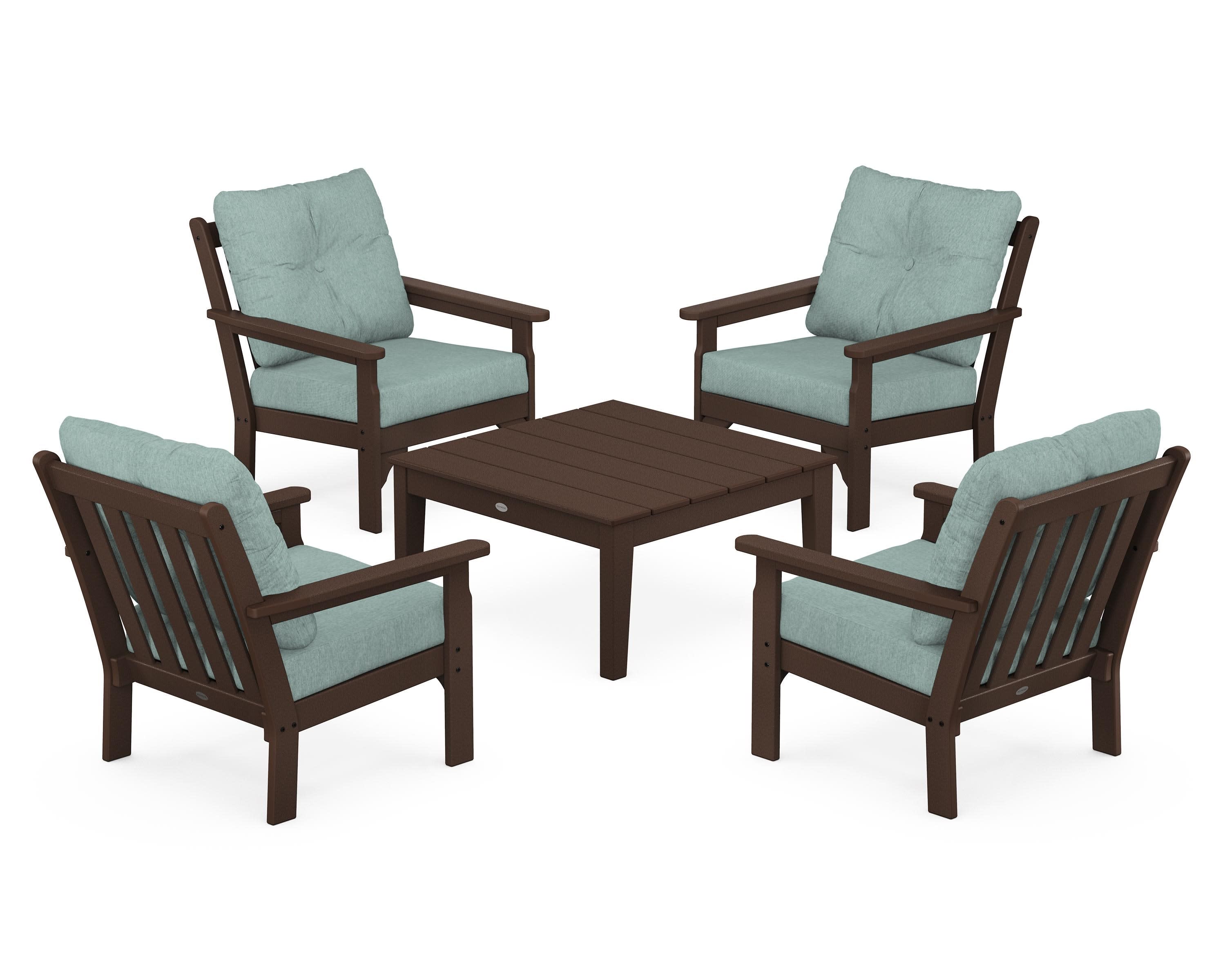 Vineyard 5-Piece Deep Seating Conversation Set in Mahogany / Glacier Spa