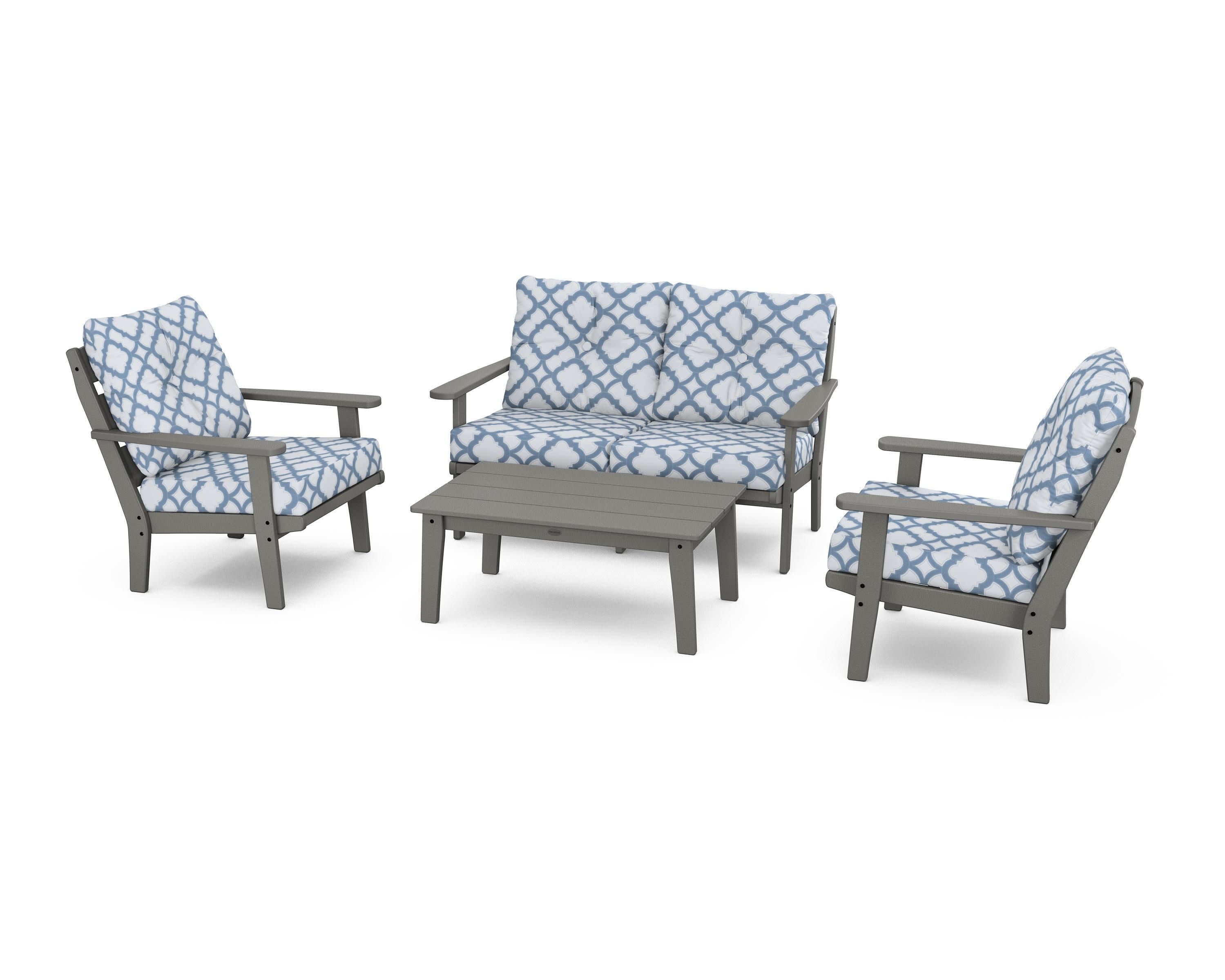 Lakeside 4-Piece Deep Seating Set in Slate Grey / Trellis Sky Blue