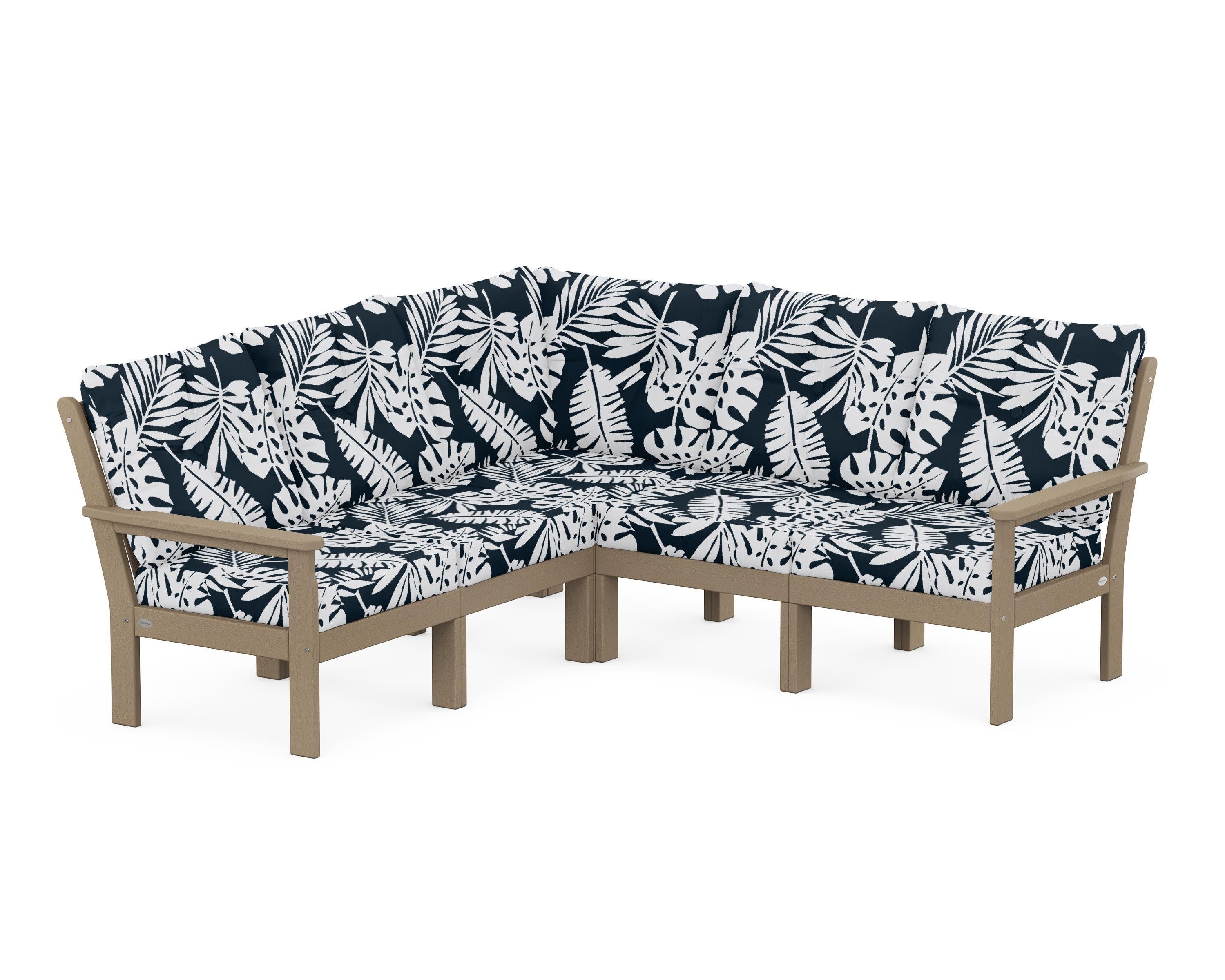 Vineyard 5-Piece Sectional in Vintage Sahara / Leaf Marine Indigo