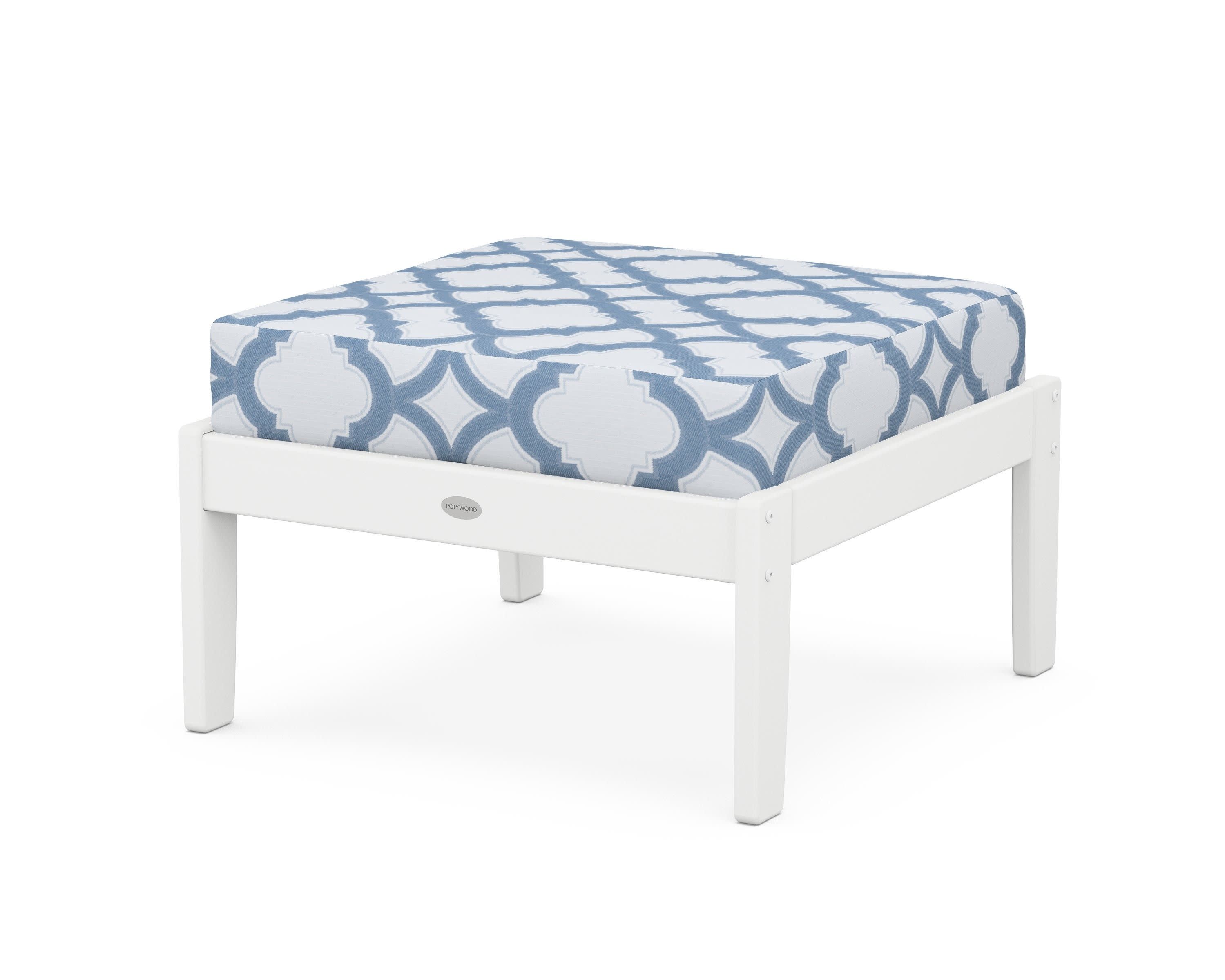Braxton Deep Seating Ottoman in White / Trellis Sky Blue